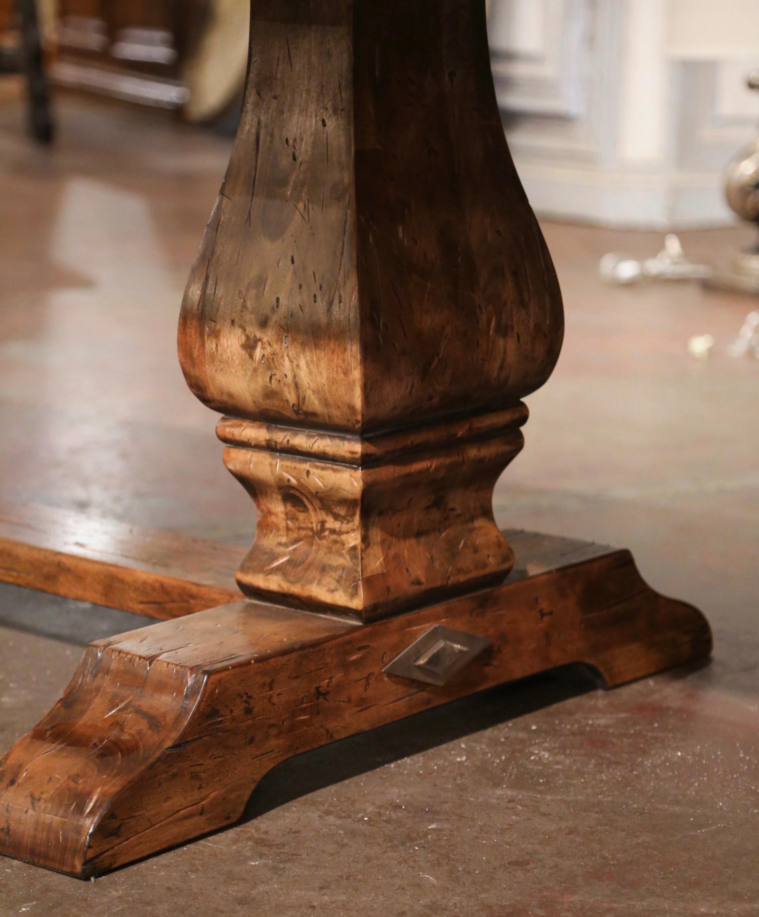 19th Century French Carved Parquet Oak and Walnut Monastery Trestle Table 5