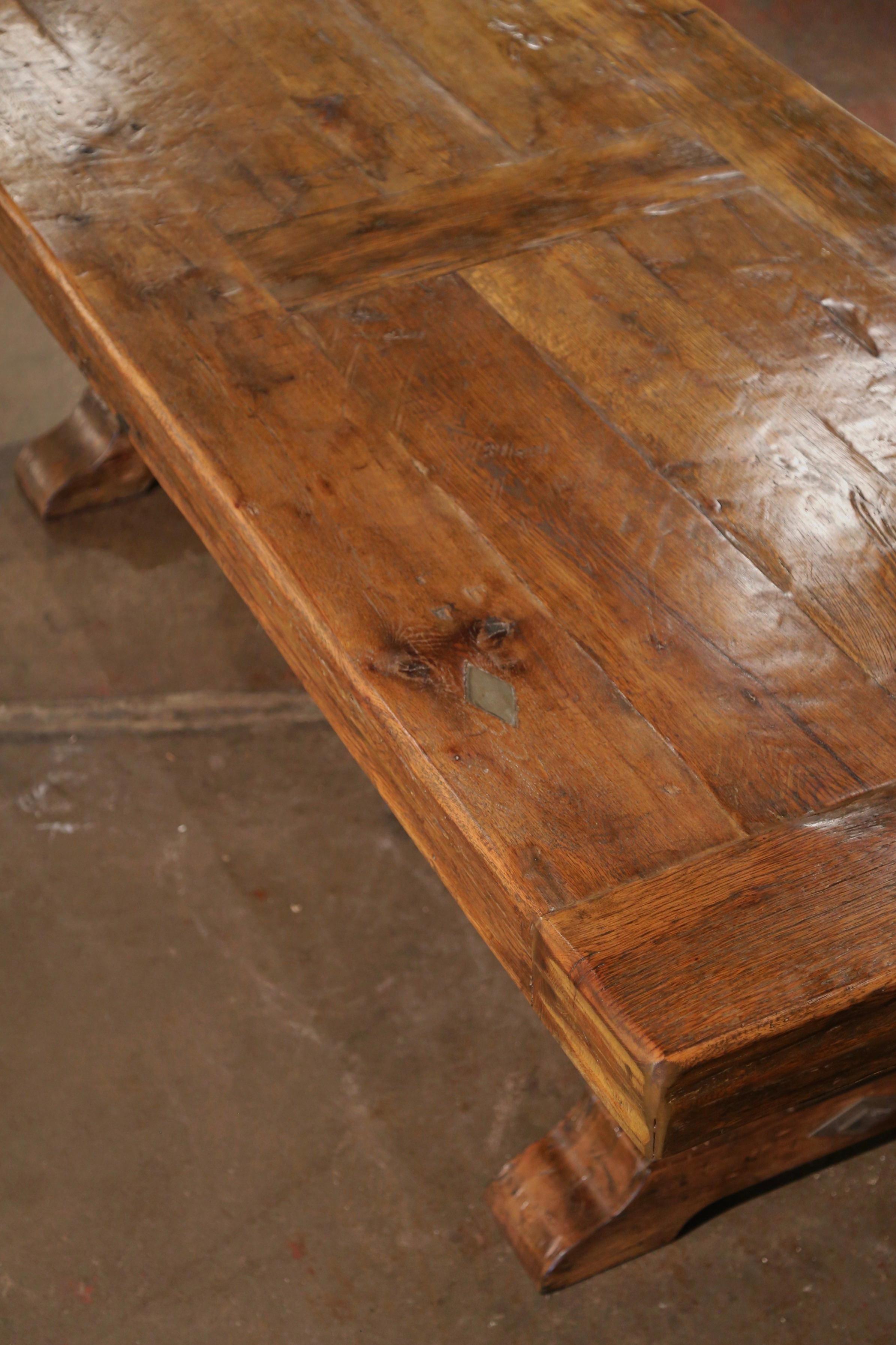 19th Century French Carved Parquet Oak and Walnut Monastery Trestle Table 6