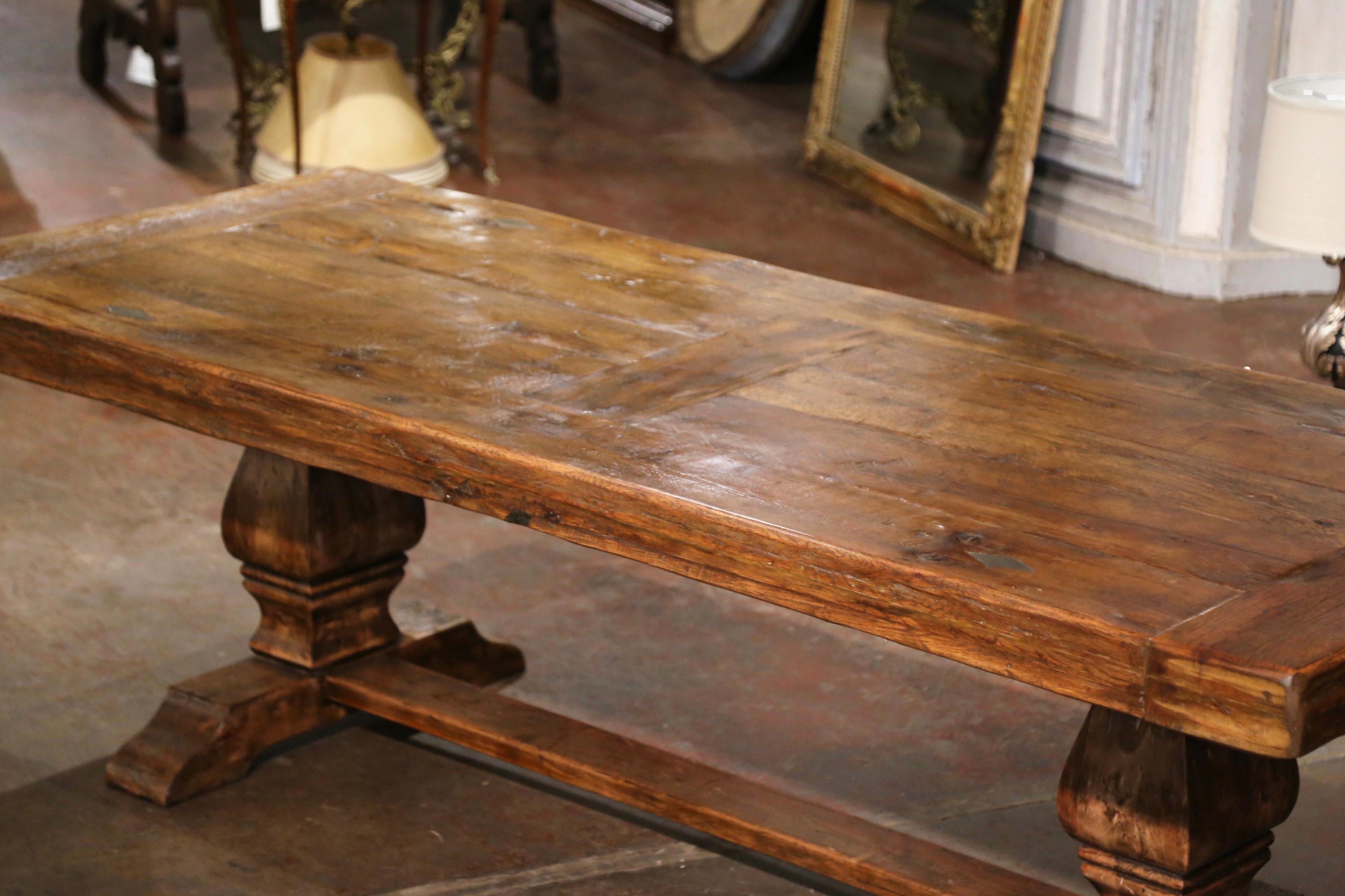 Louis XIII 19th Century French Carved Parquet Oak and Walnut Monastery Trestle Table
