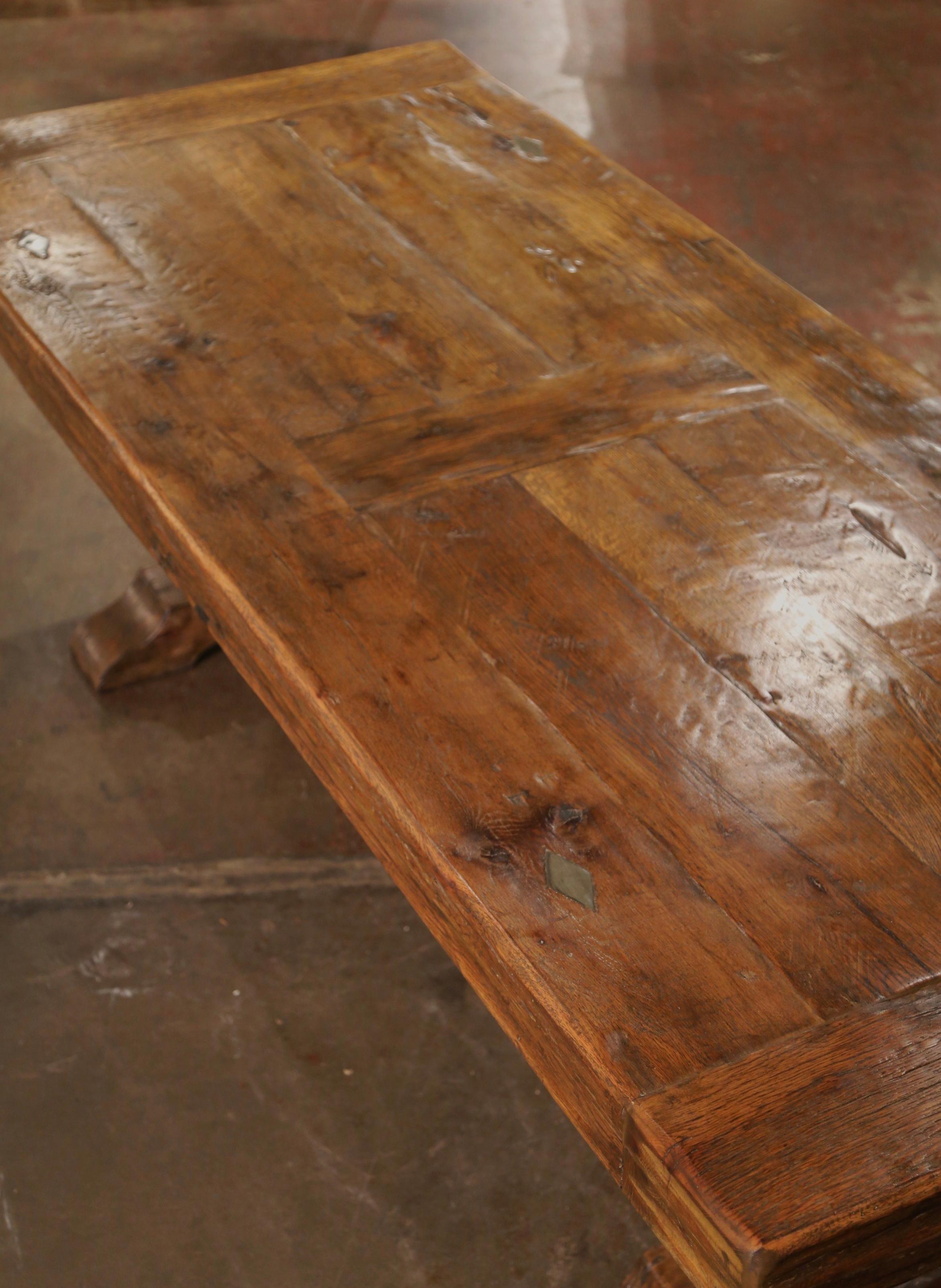 Hand-Carved 19th Century French Carved Parquet Oak and Walnut Monastery Trestle Table