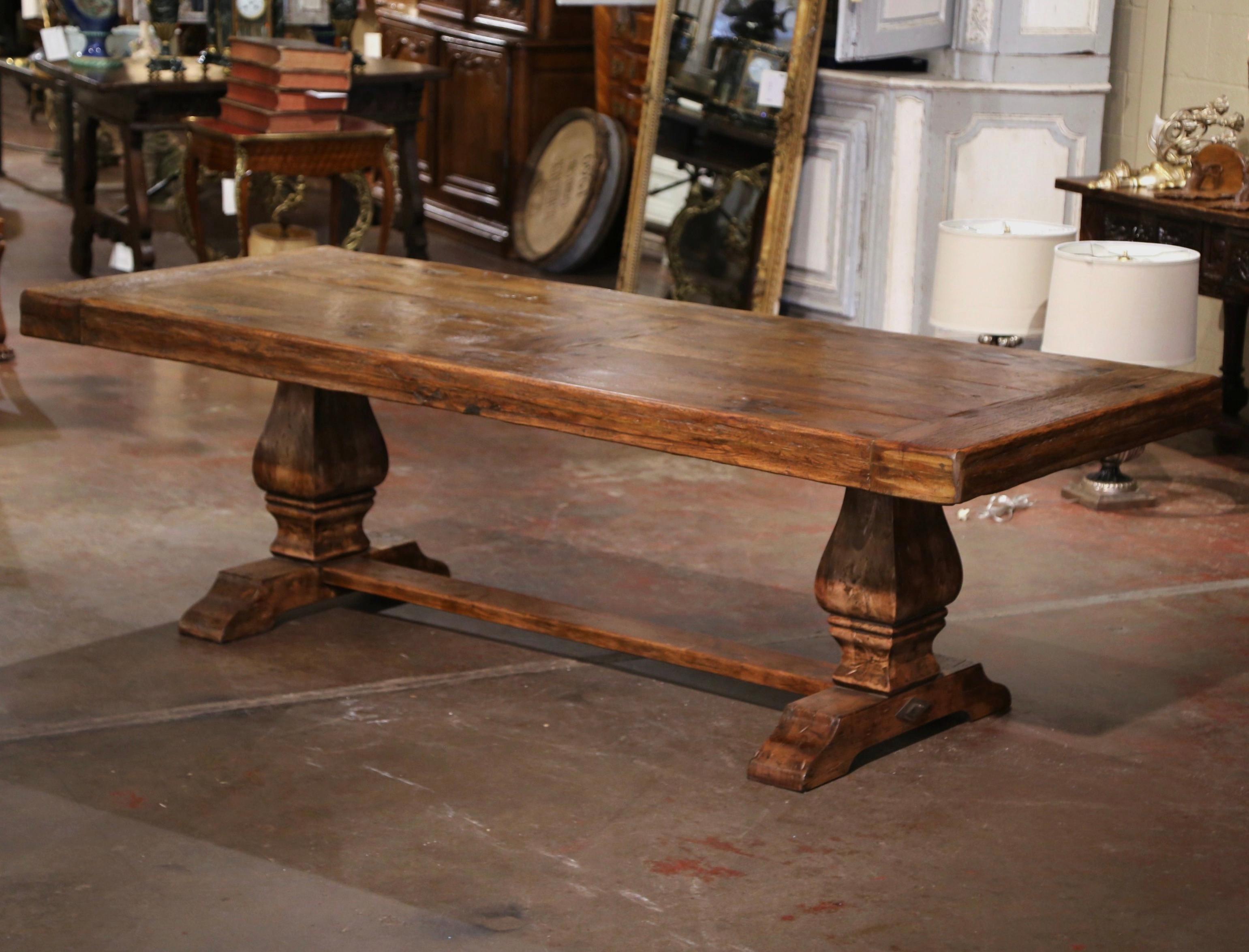 19th Century French Carved Parquet Oak and Walnut Monastery Trestle Table 1