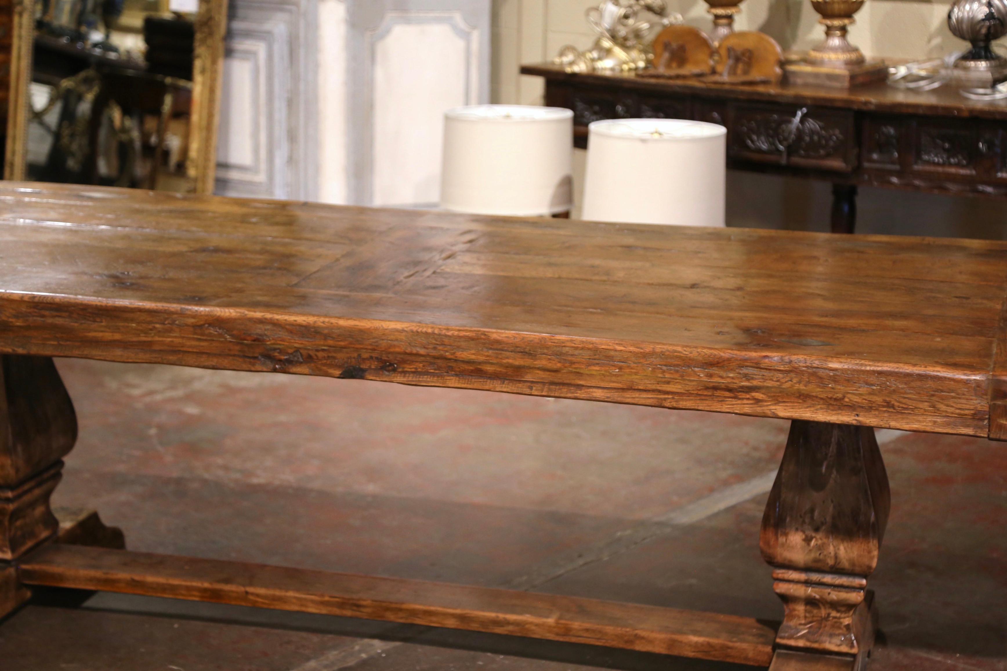 19th Century French Carved Parquet Oak and Walnut Monastery Trestle Table 2