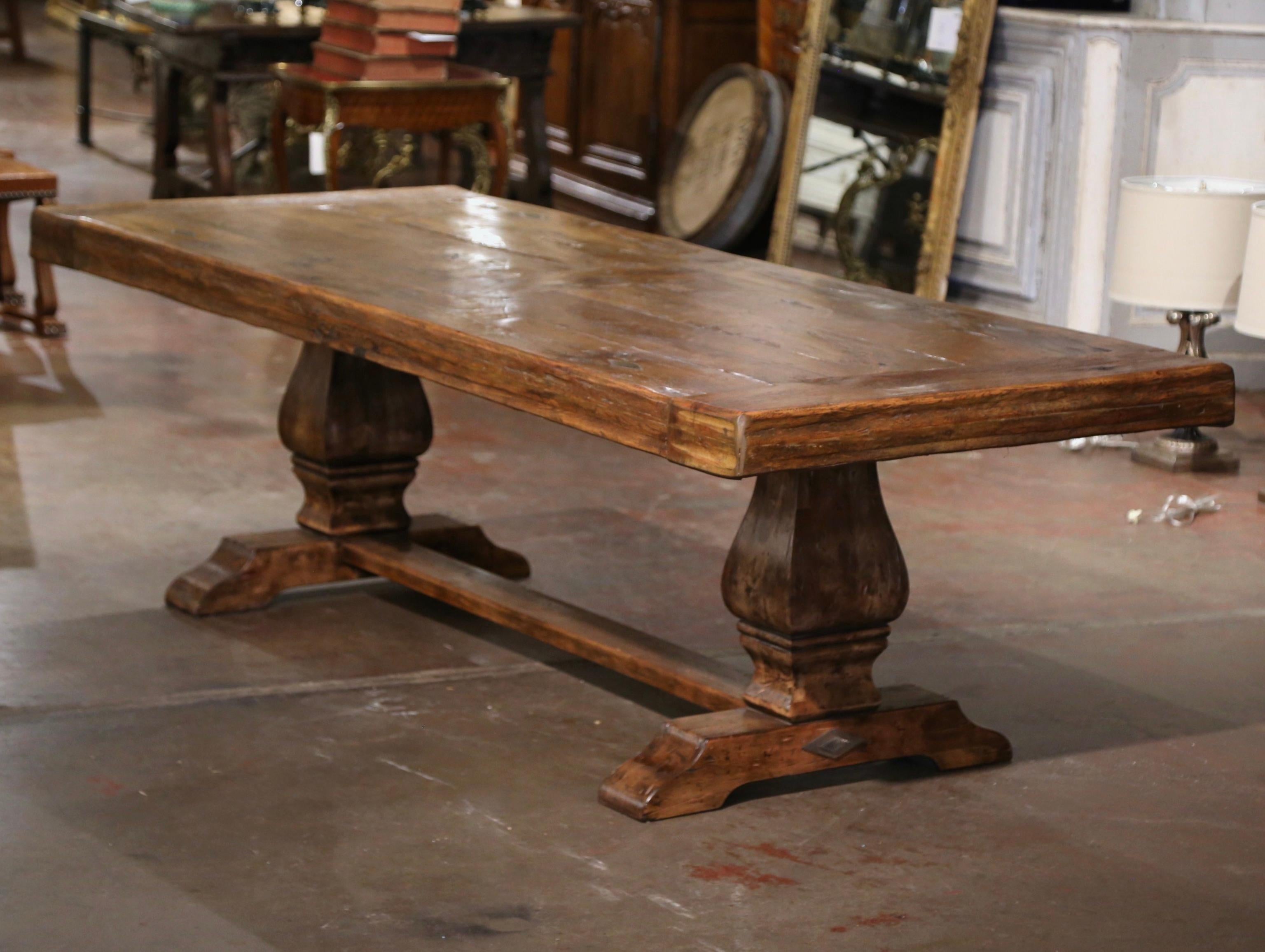 19th Century French Carved Parquet Oak and Walnut Monastery Trestle Table 3