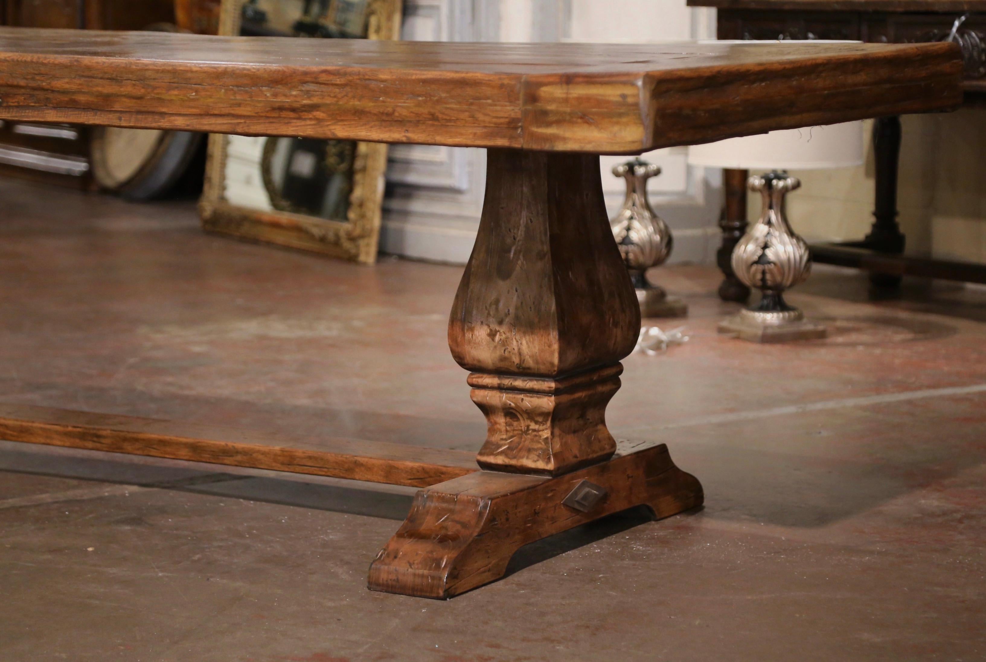 19th Century French Carved Parquet Oak and Walnut Monastery Trestle Table 4