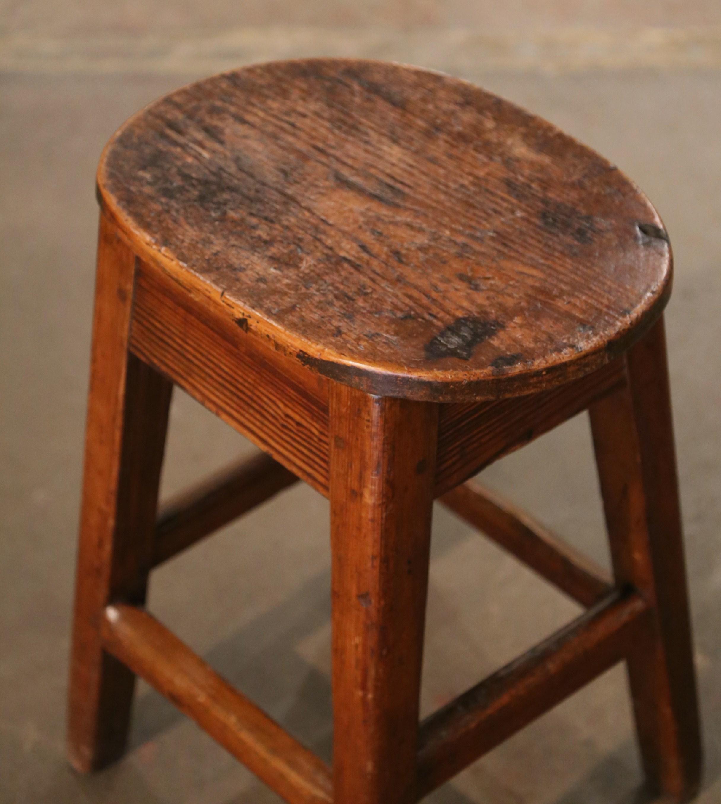 19th Century French Carved Pine Country Stool from Normandy In Excellent Condition In Dallas, TX