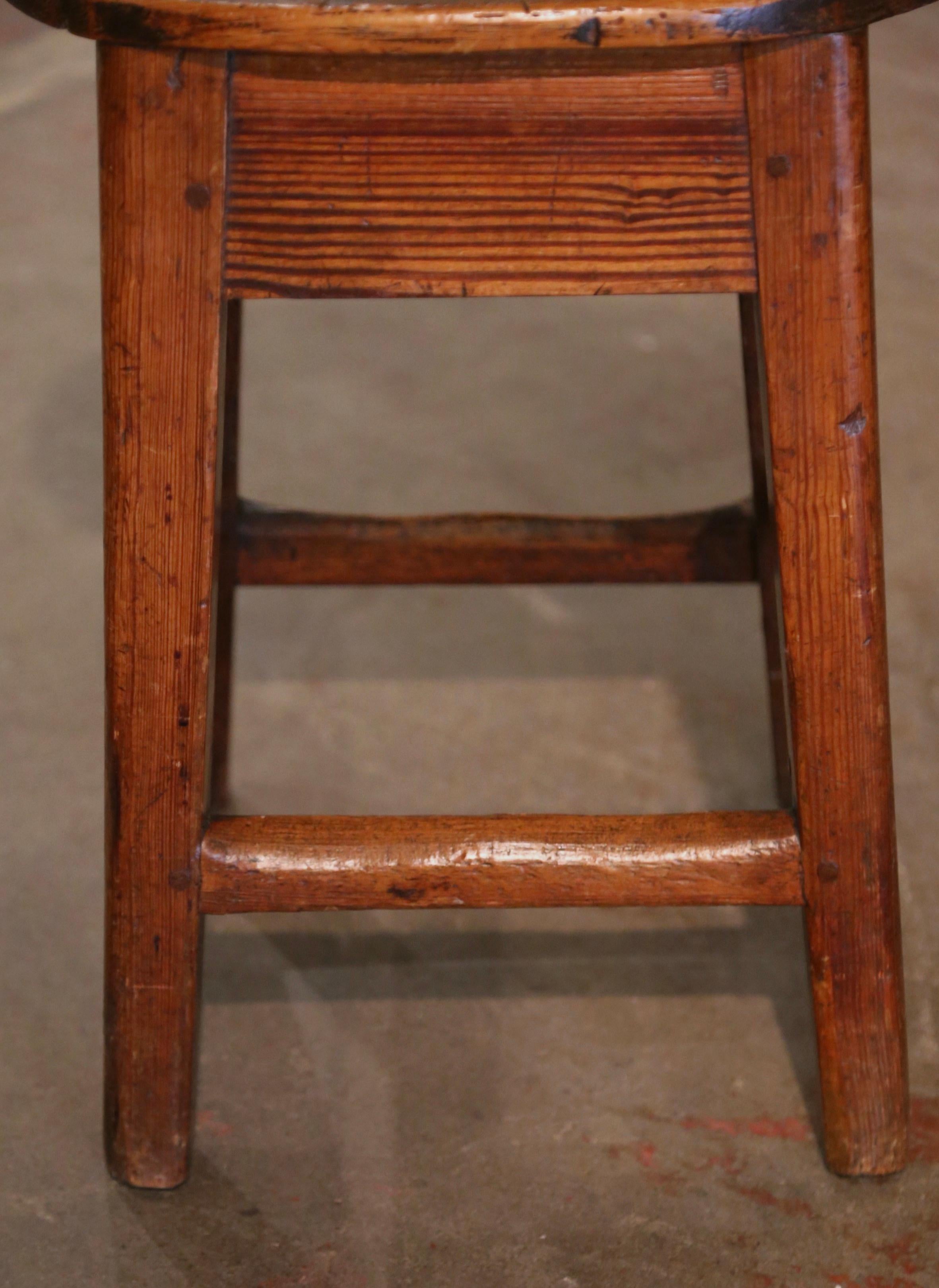 19th Century French Carved Pine Country Stool from Normandy 2