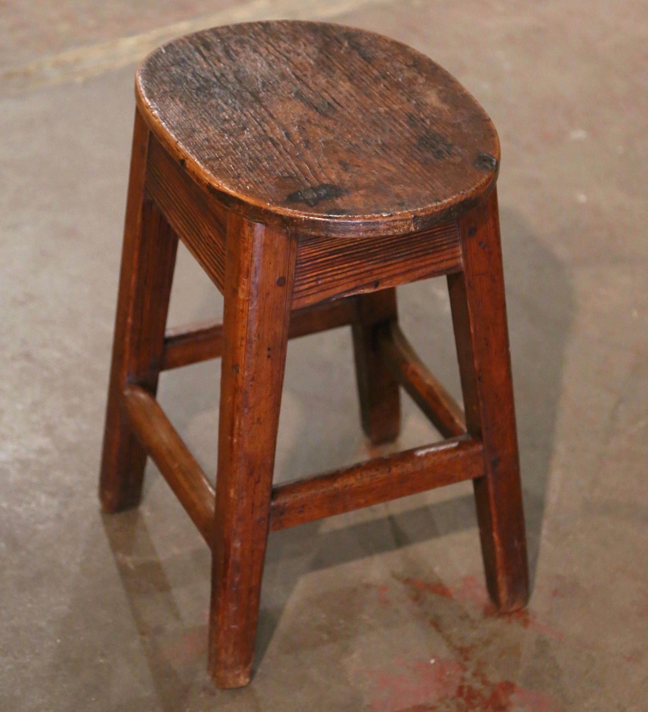 19th Century French Carved Pine Country Stool from Normandy 3