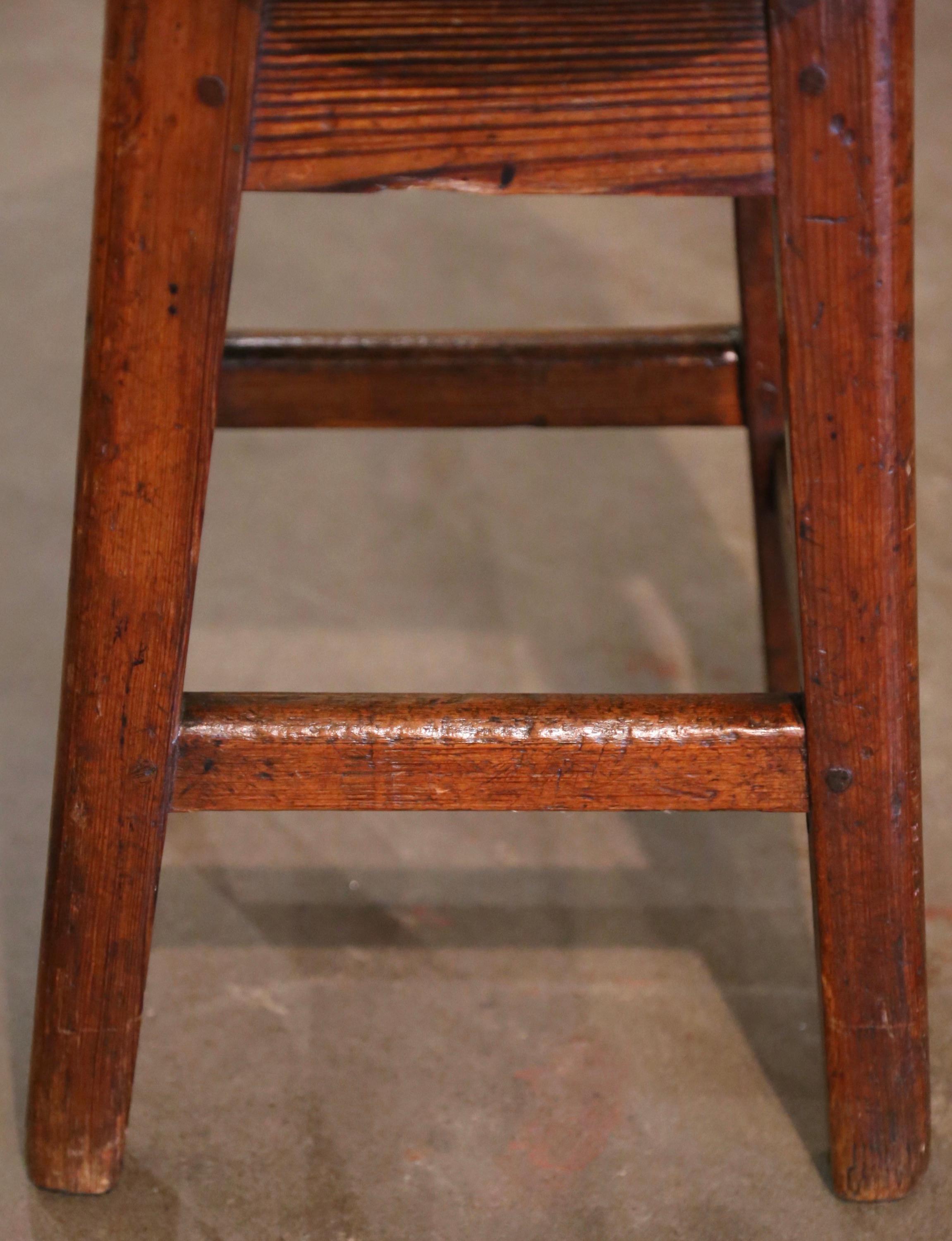 19th Century French Carved Pine Country Stool from Normandy 4