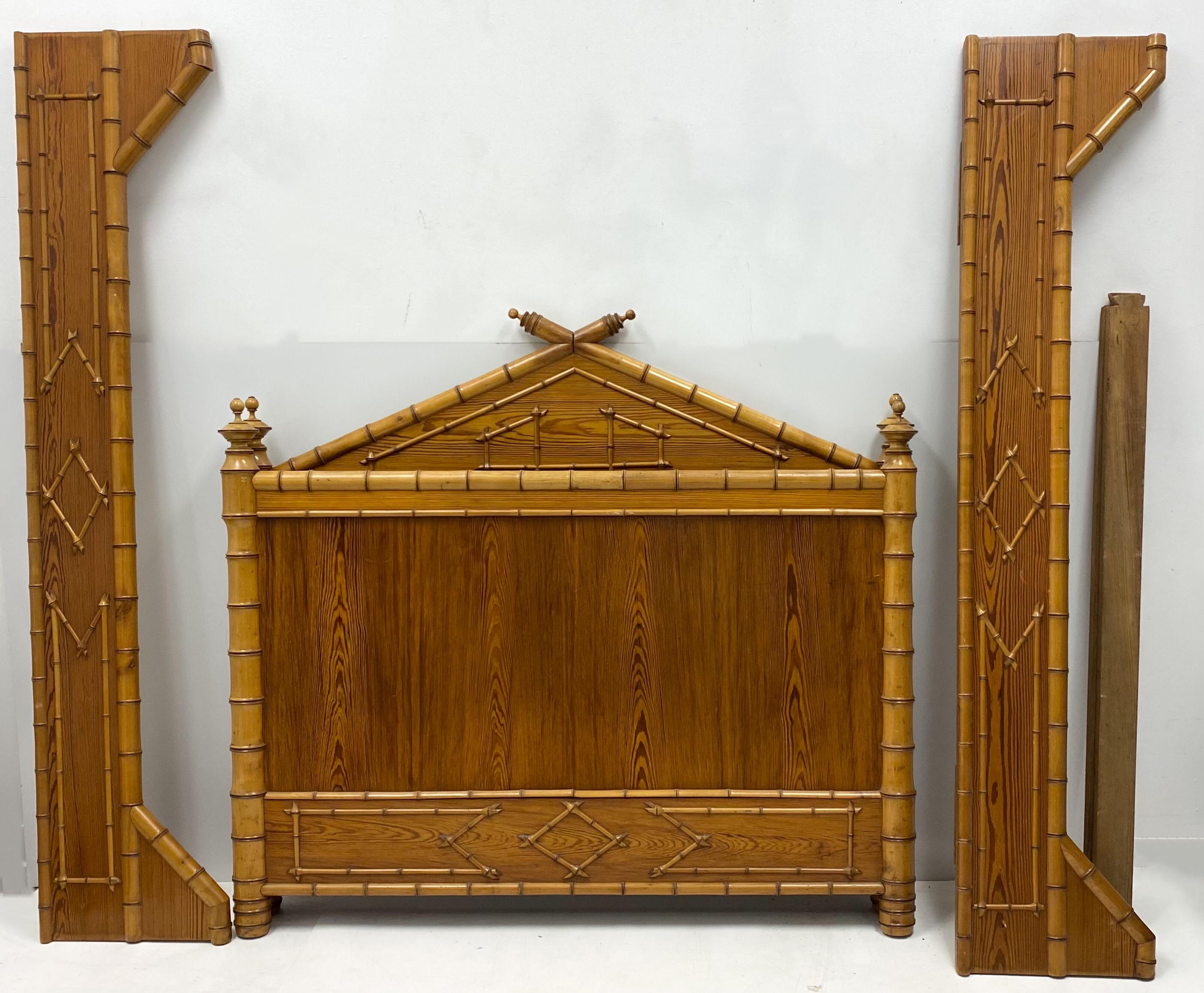 Aesthetic Movement 19th Century French Carved Pine Faux Bamboo Bed