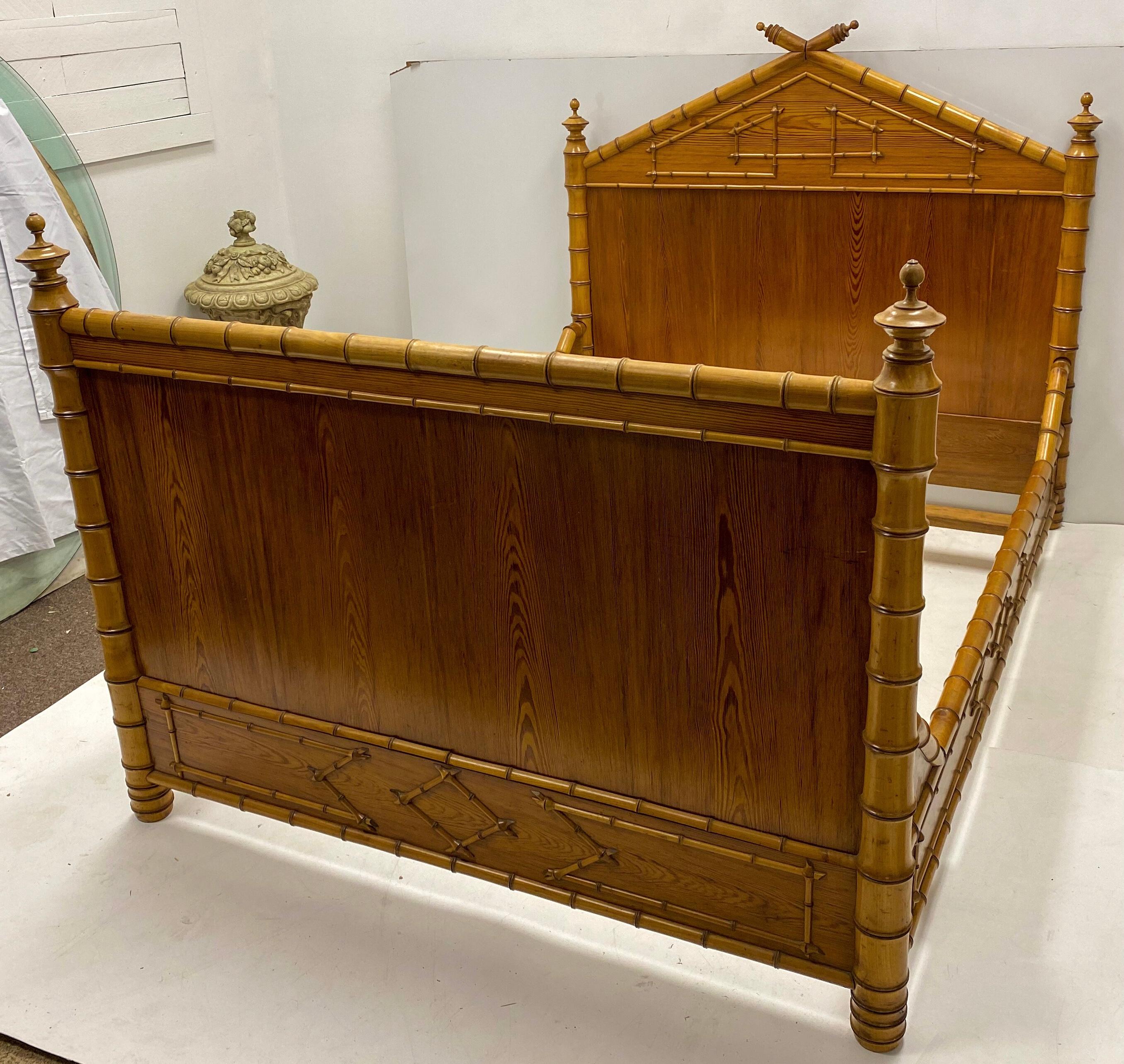 19th Century French Carved Pine Faux Bamboo Bed 2
