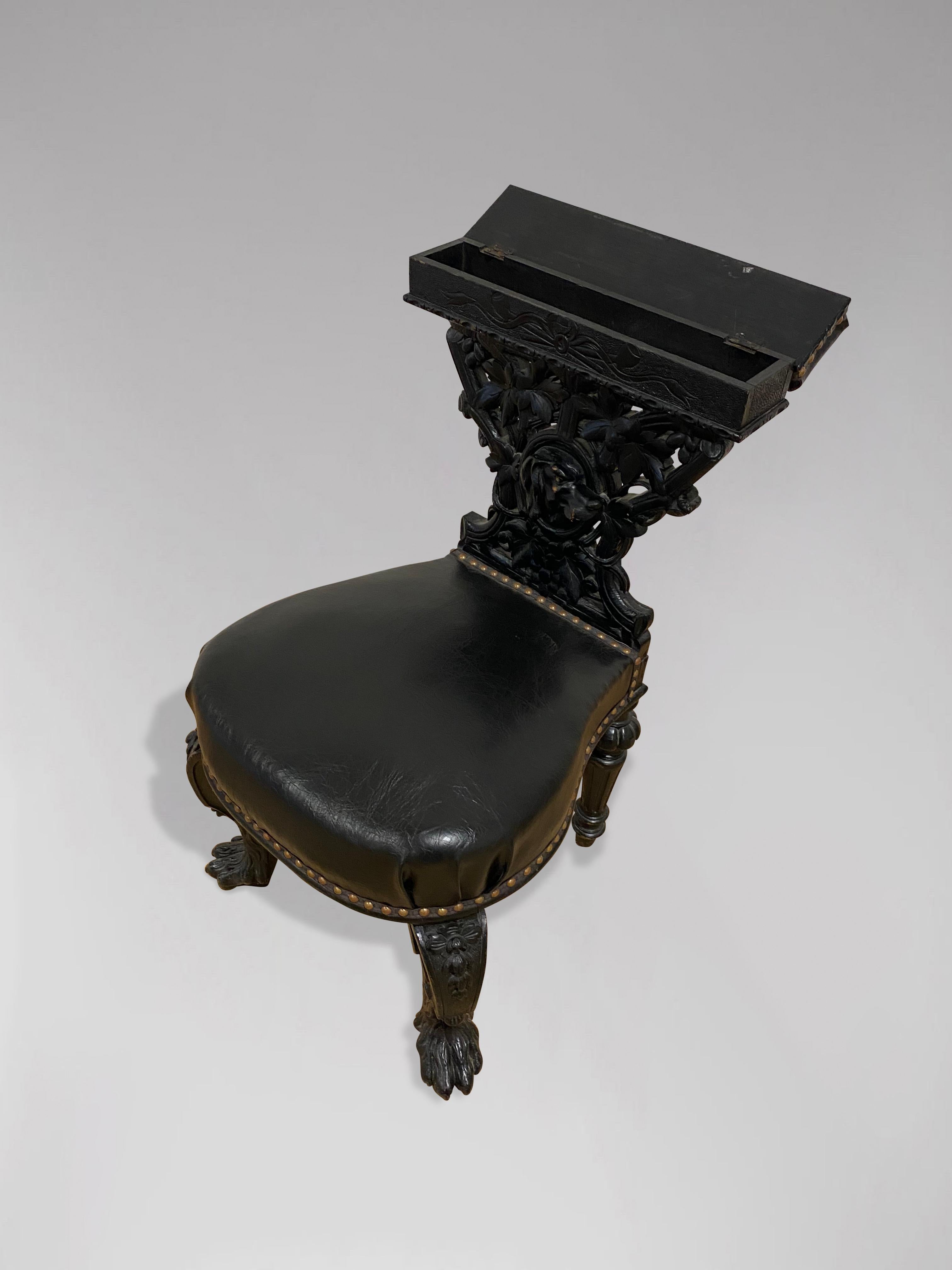 Leather 19th Century French Carved Prayers Chair or Prie Dieux For Sale