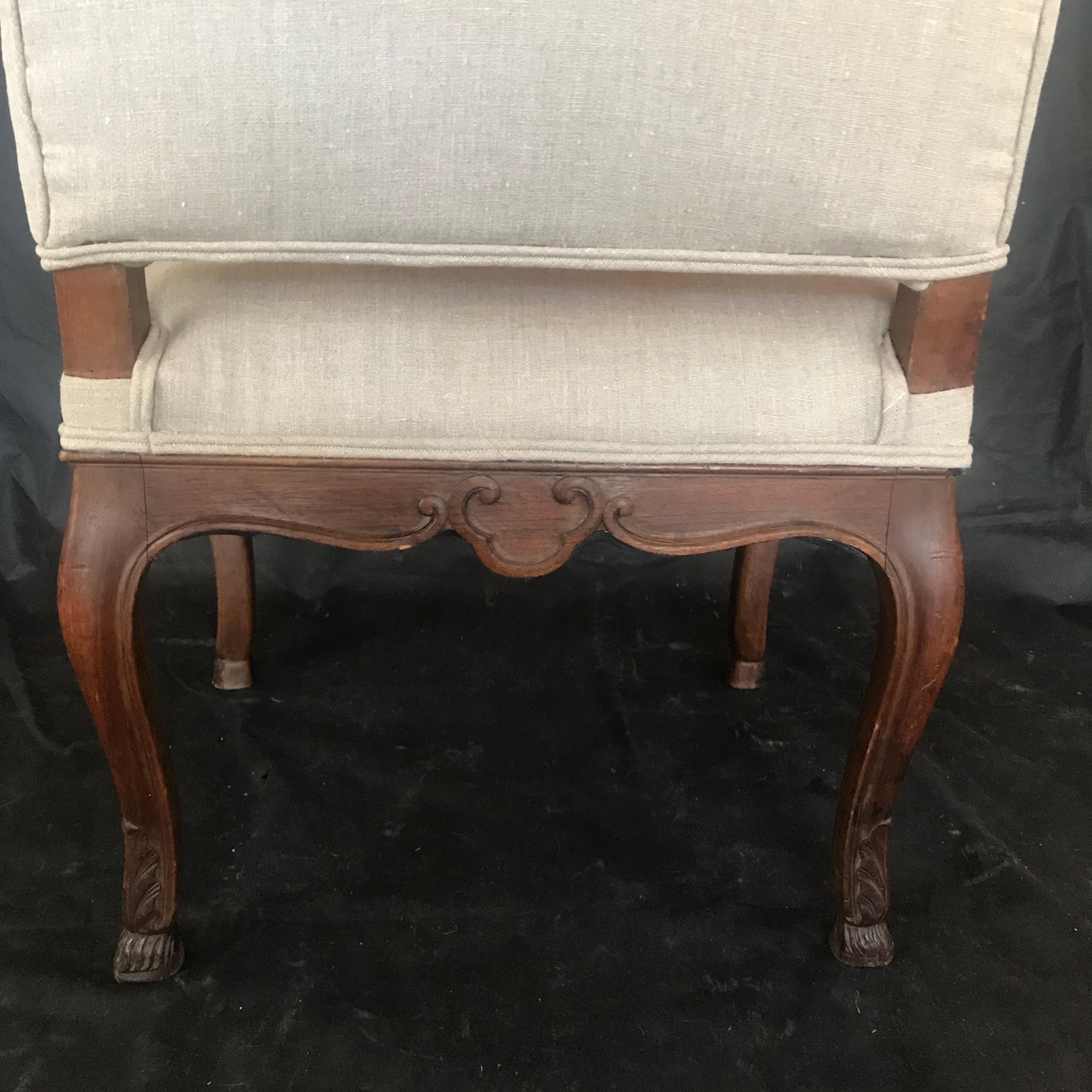 19th Century French Carved Regency Style Walnut Chair with Scrolled Arms For Sale 1