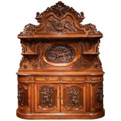 19th Century French Carved Rosewood Hunt Buffet with Deer and Bird Motifs