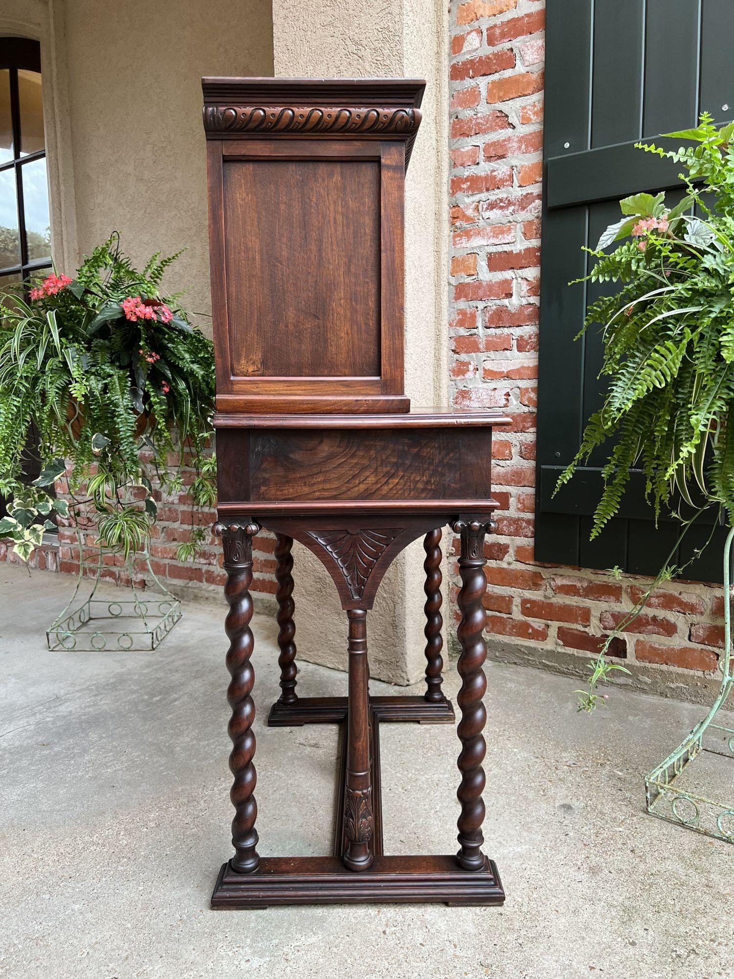 Antique French Carved Secretary Petite Desk Barley Twist Walnut Bookcase  For Sale 9