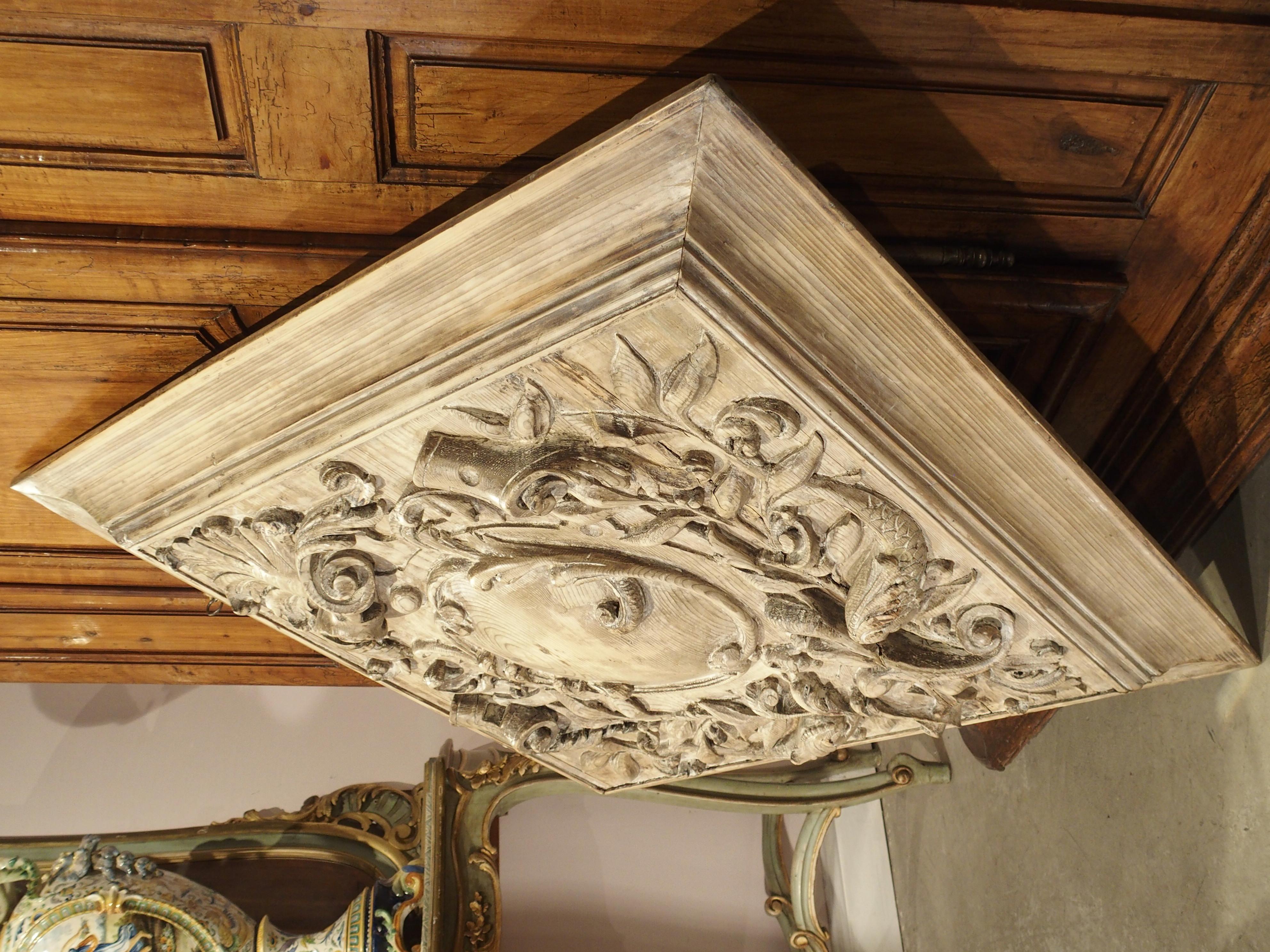 19th Century French Carved Square Panel with Dolphins, Foliage and Centre Crest 7
