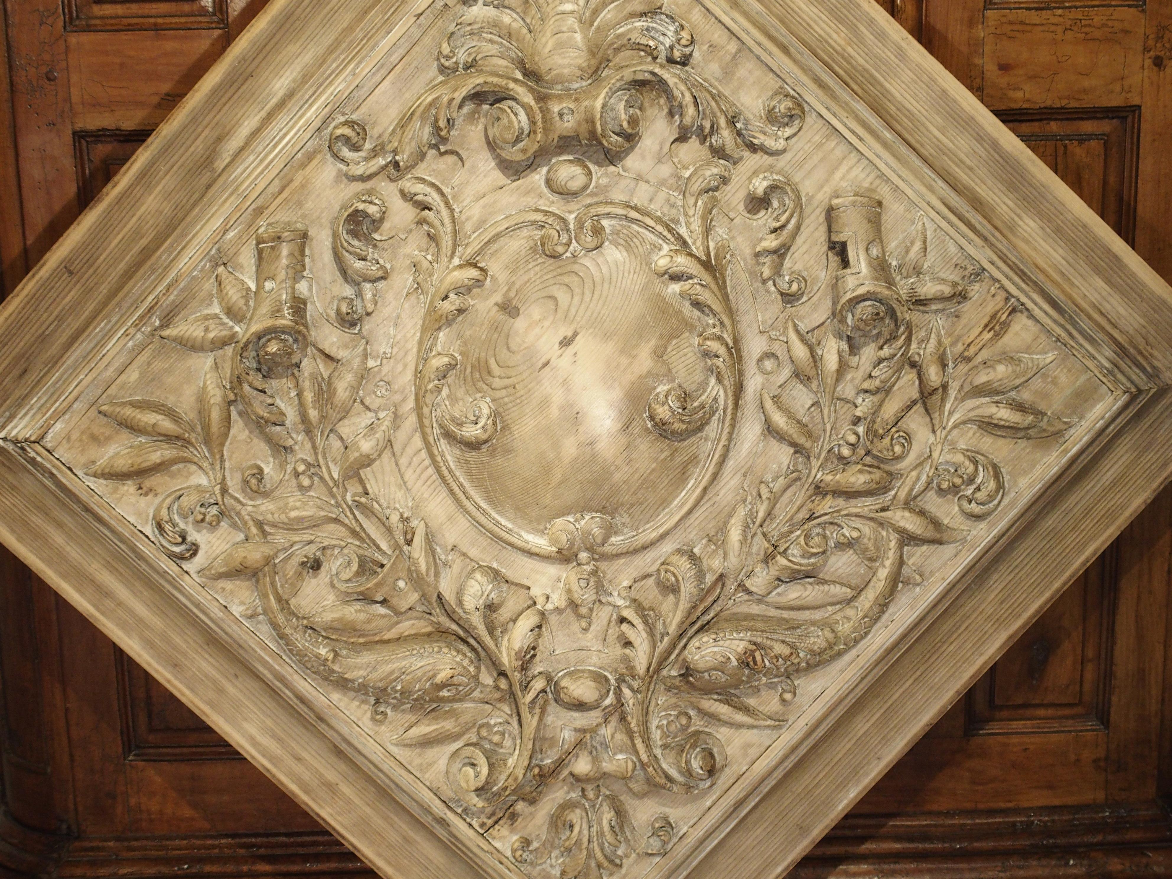 19th Century French Carved Square Panel with Dolphins, Foliage and Centre Crest 9