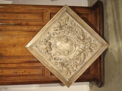 19th Century French Carved Square Panel with Dolphins, Foliage and Centre Crest