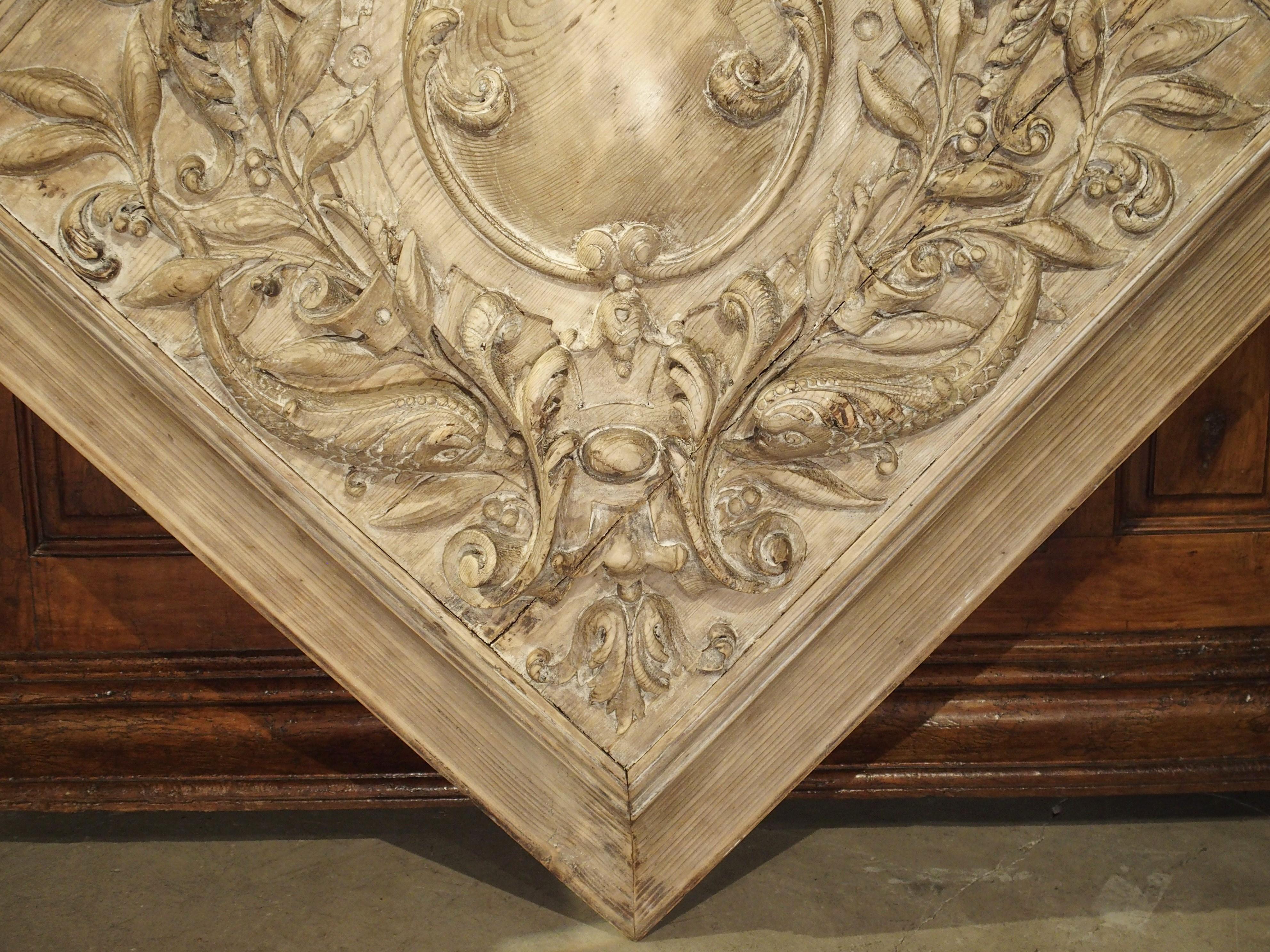 Hand-Carved 19th Century French Carved Square Panel with Dolphins, Foliage and Centre Crest