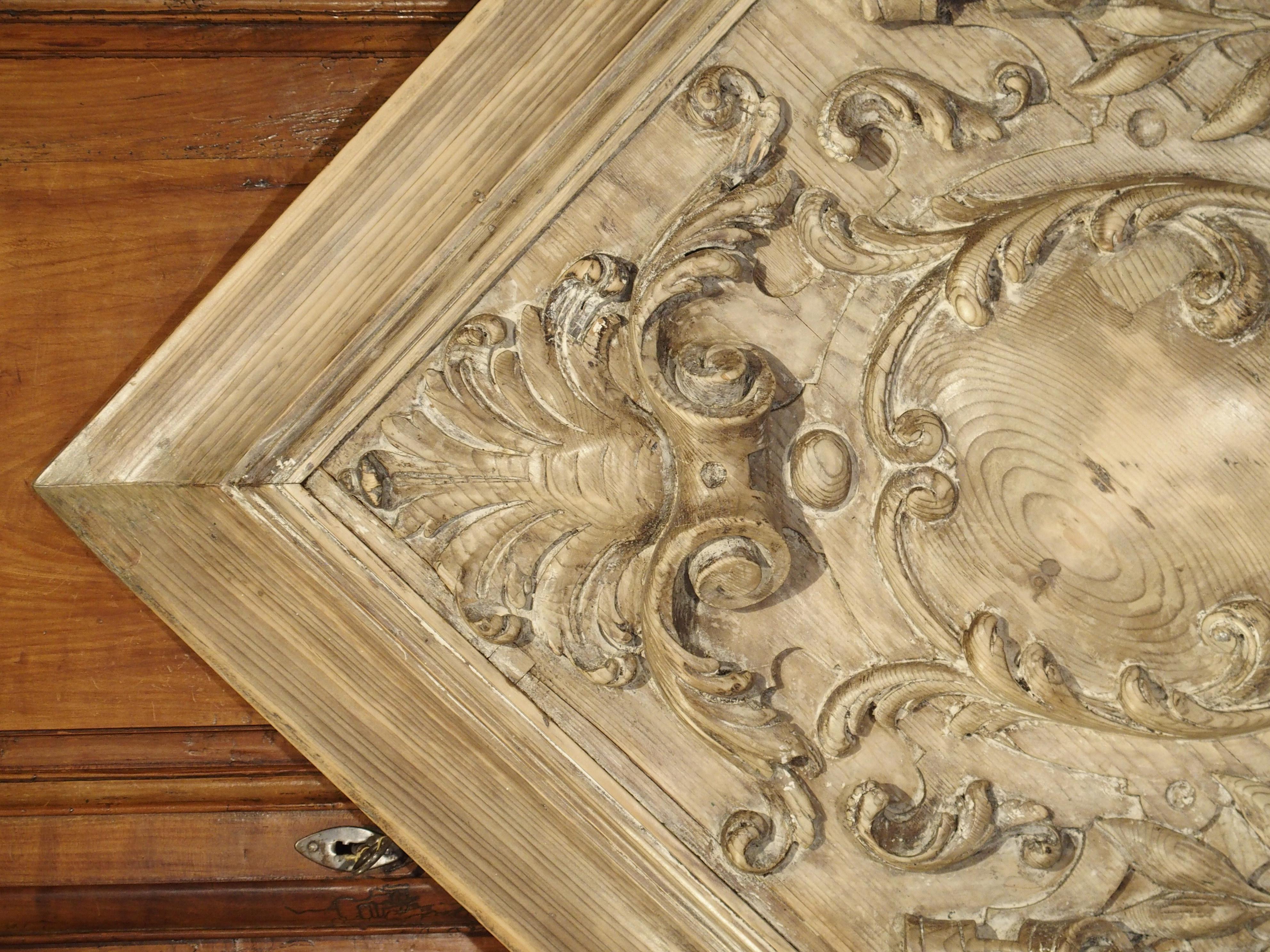 19th Century French Carved Square Panel with Dolphins, Foliage and Centre Crest 1