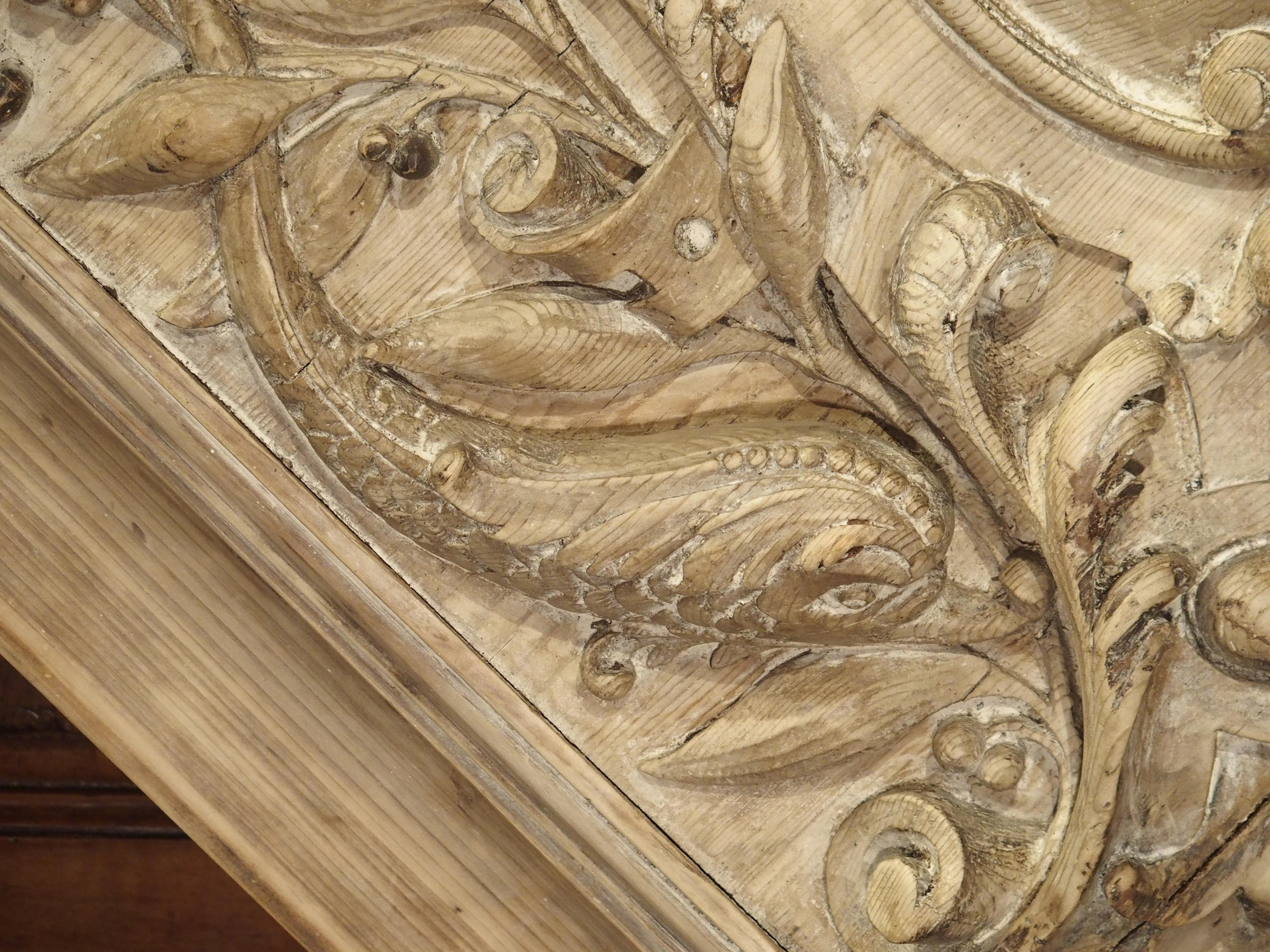 19th Century French Carved Square Panel with Dolphins, Foliage and Centre Crest 2
