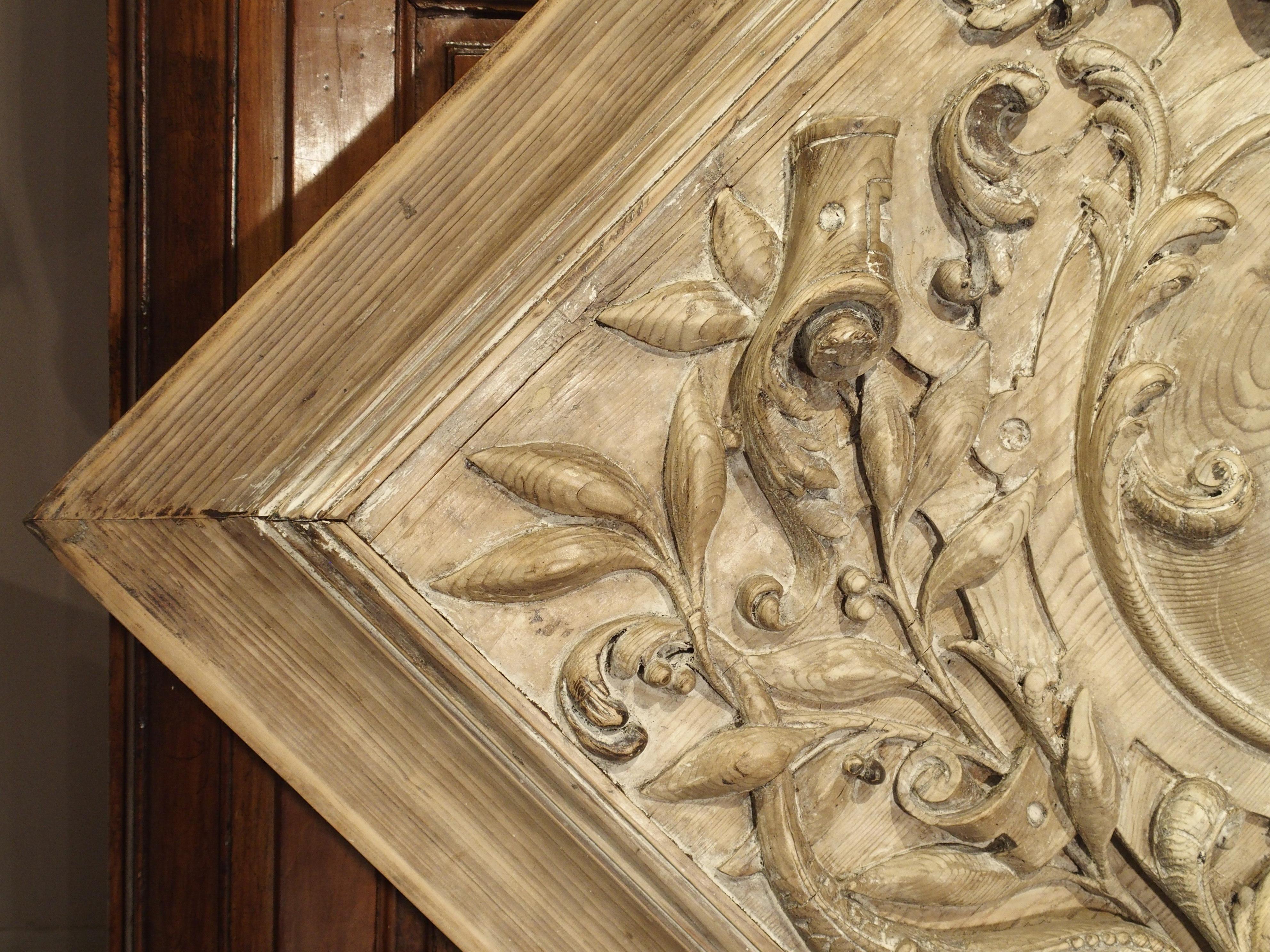 19th Century French Carved Square Panel with Dolphins, Foliage and Centre Crest 3