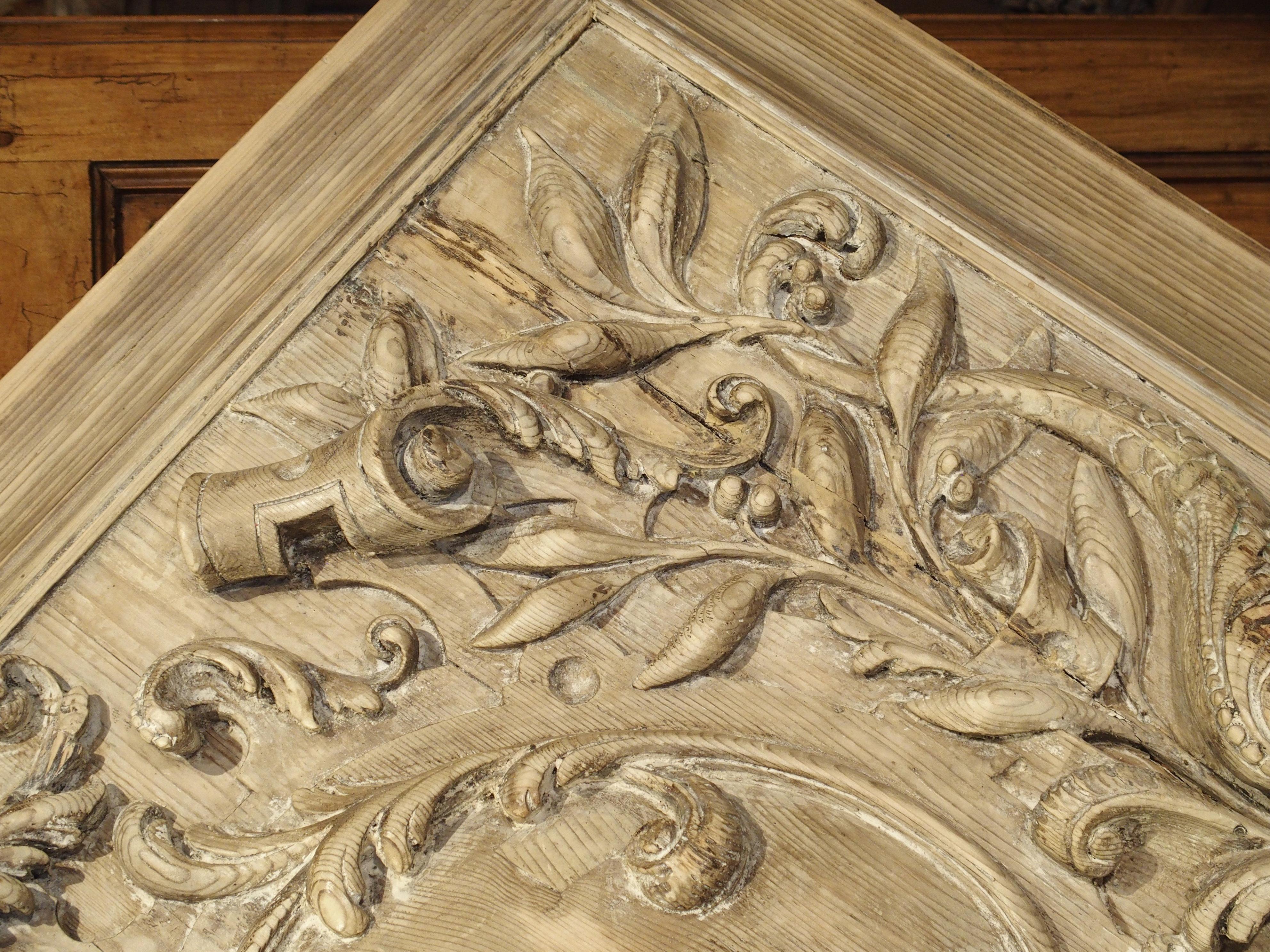 19th Century French Carved Square Panel with Dolphins, Foliage and Centre Crest 4