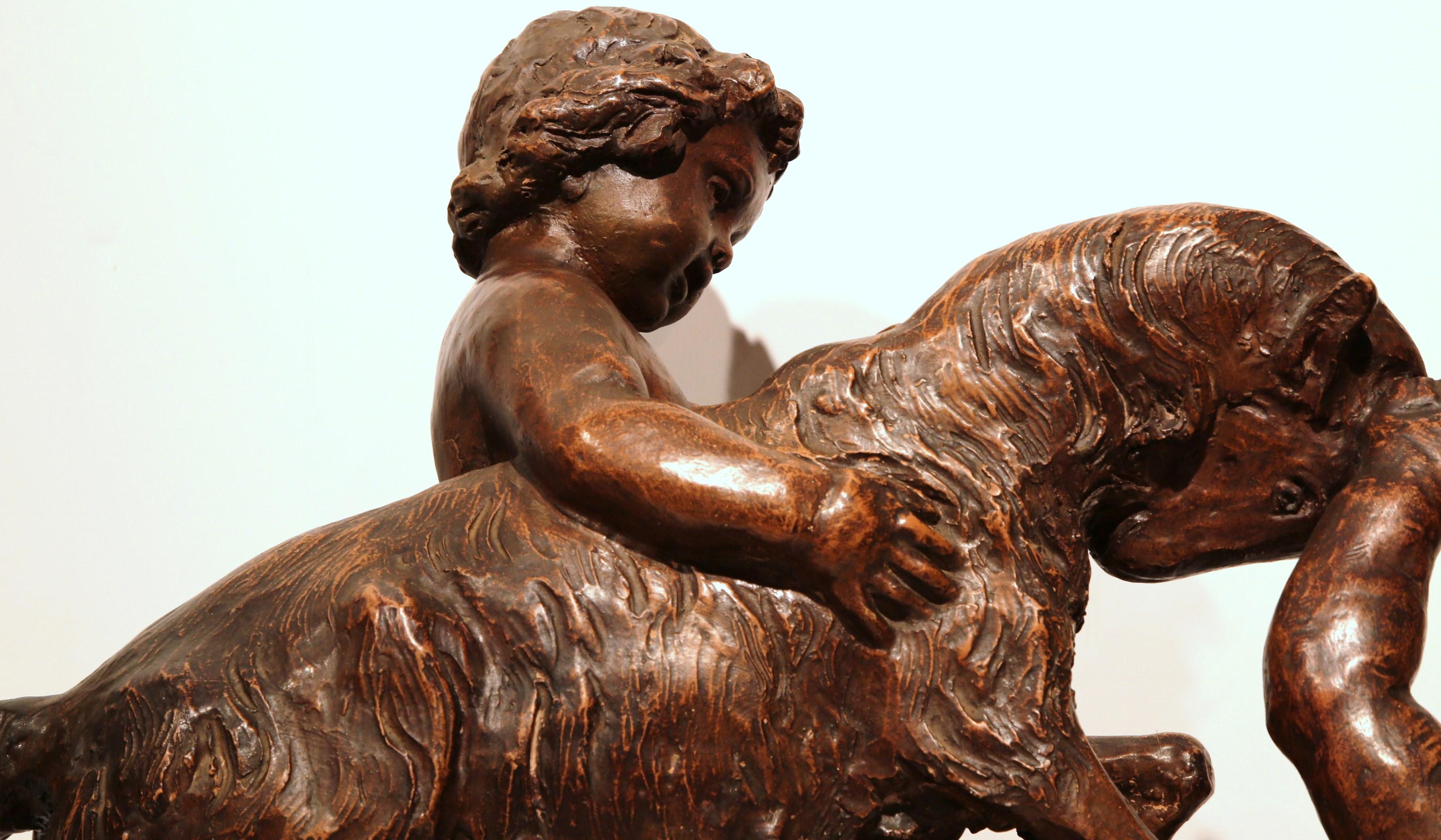 19th Century French Carved Terracotta Putti Sculpture Signed P. De Leonardi For Sale 1