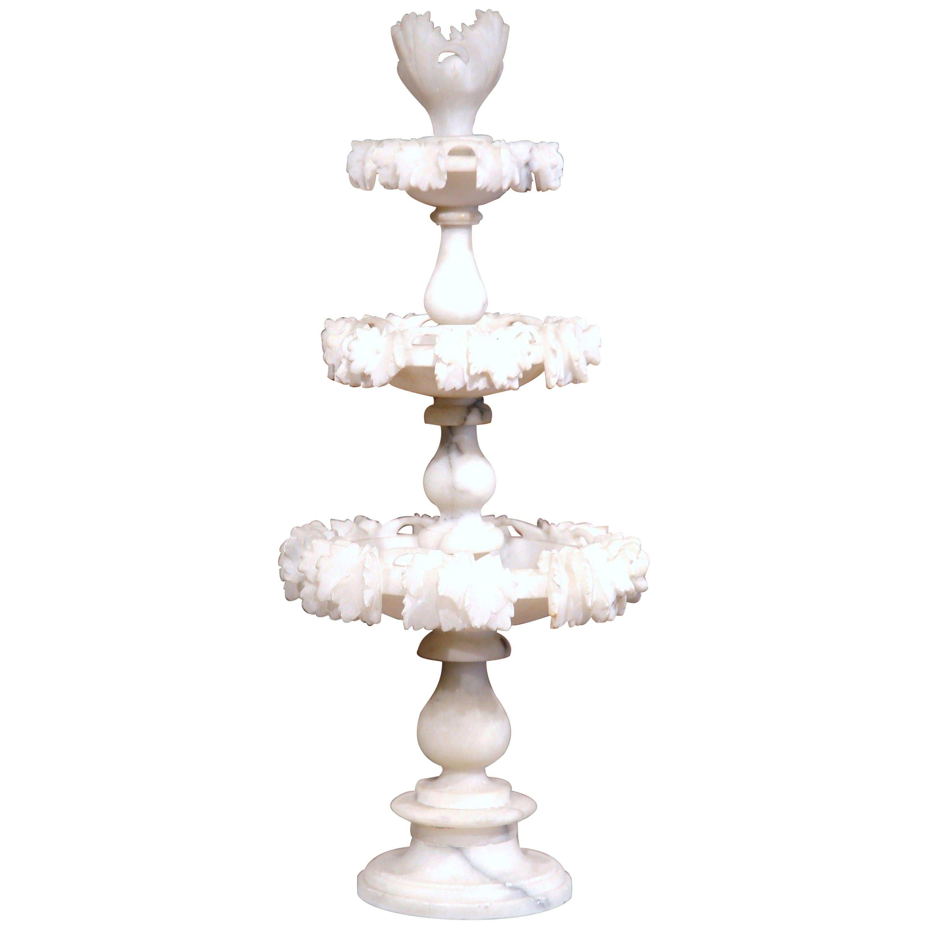 19th Century French Carved Three-Tier Alabaster Display Centerpiece