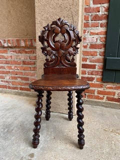 19th Century French Carved Tiger Oak Black Forest Hunt Accent Chair Barley Twist