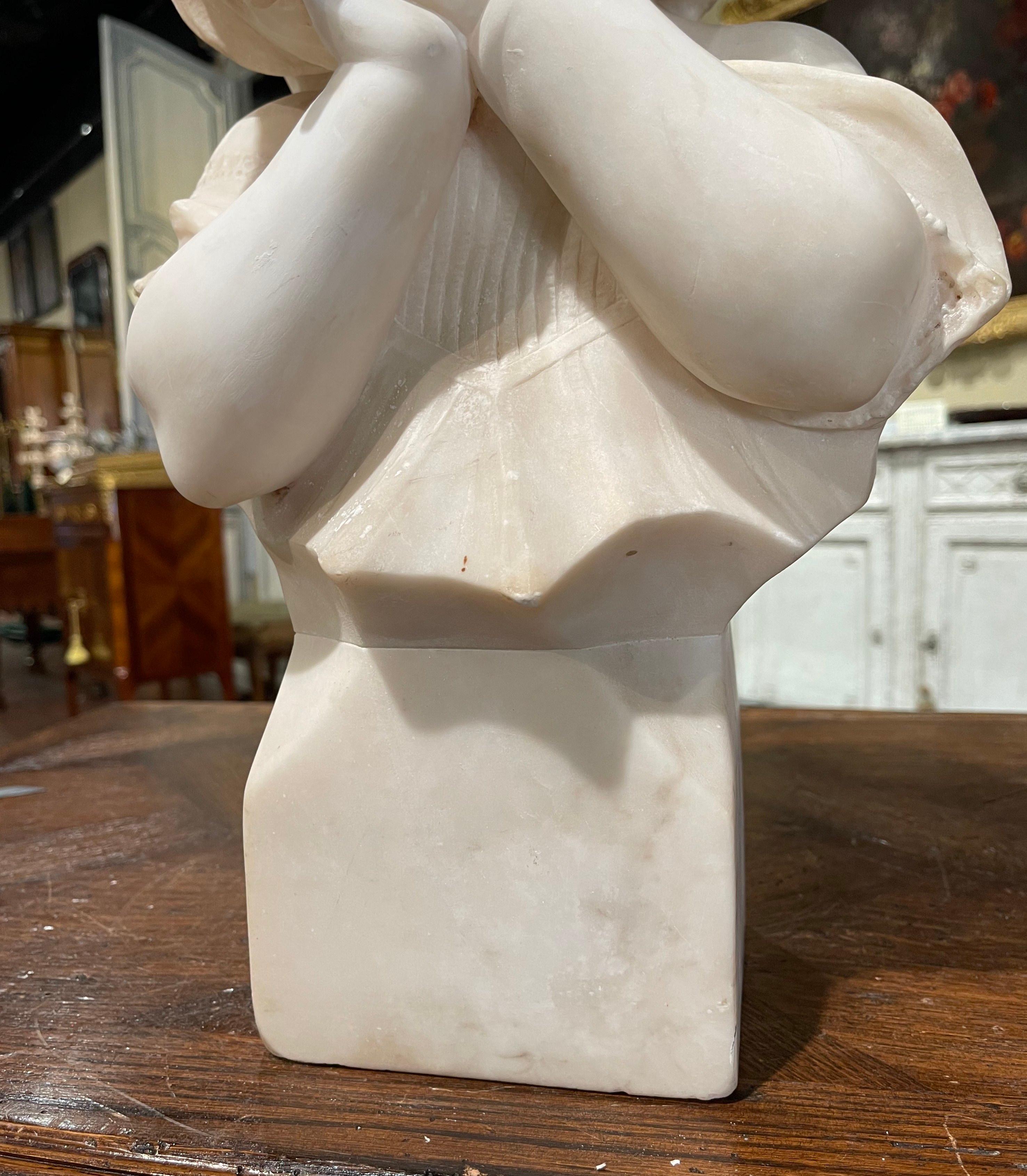 19th Century French Carved Two-Tone White Marble Bust of Young Beauty For Sale 1