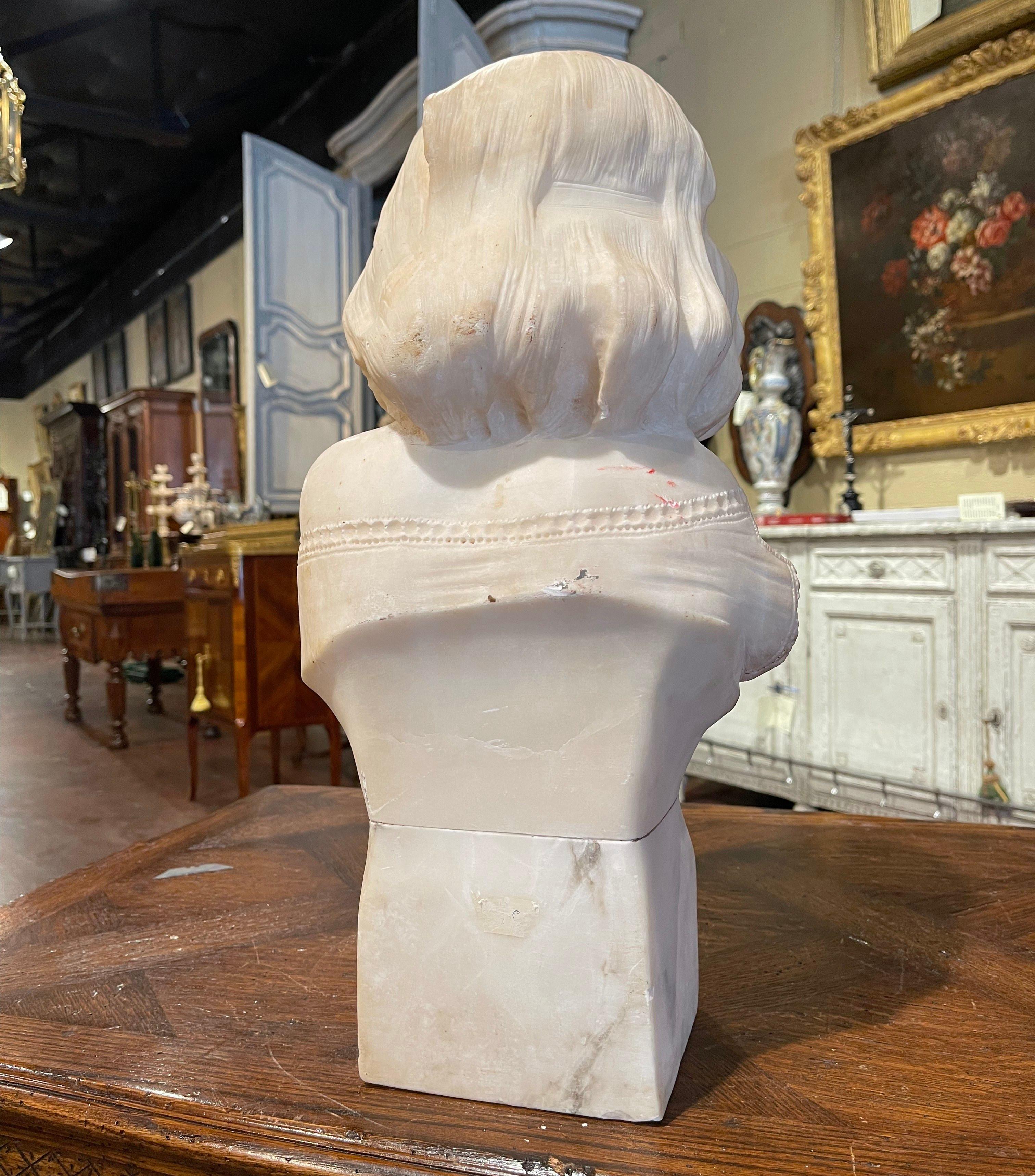 19th Century French Carved Two-Tone White Marble Bust of Young Beauty For Sale 3
