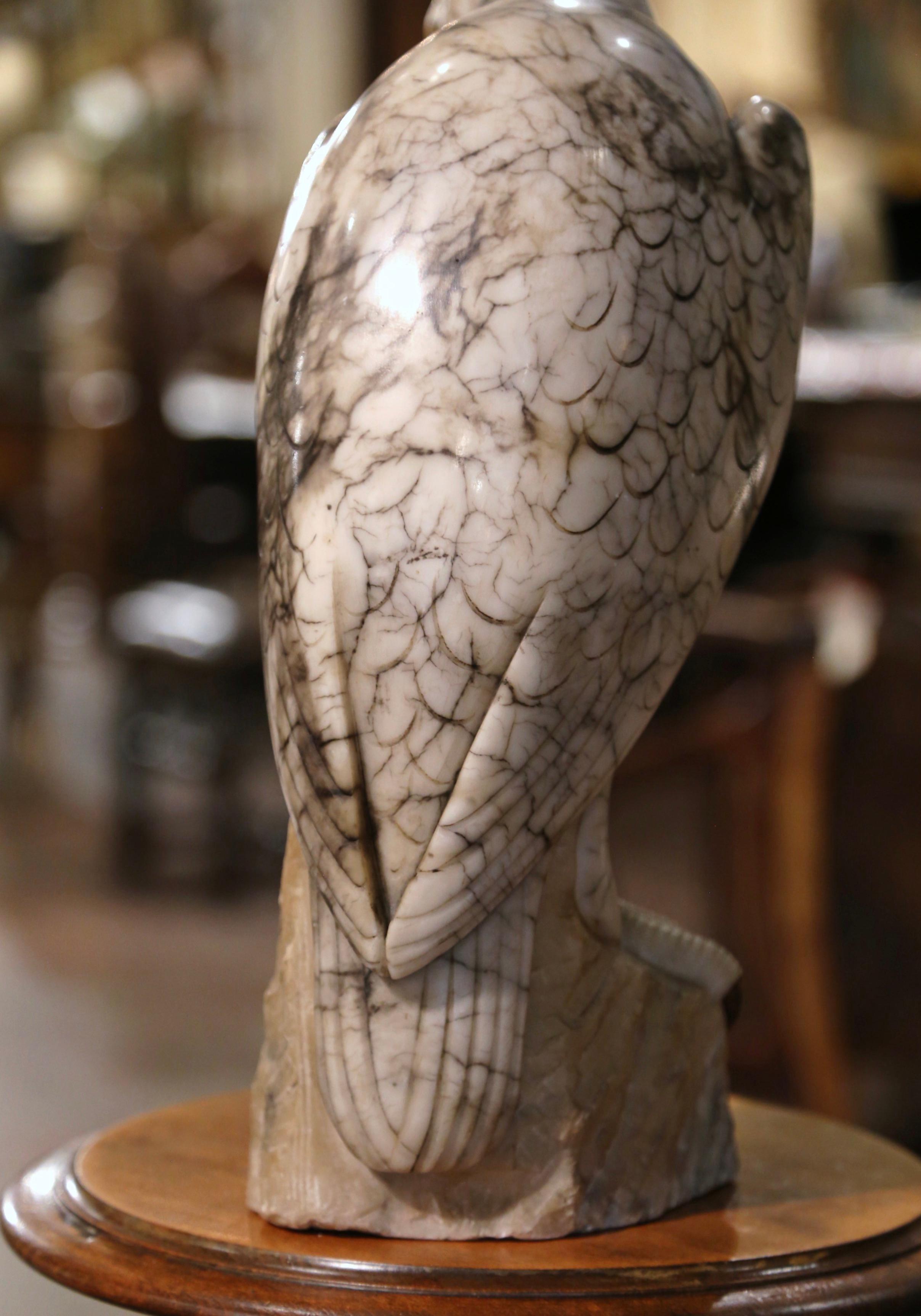 19th Century French Carved Variegated Marble Eagle Sculpture with Glass Eyes For Sale 6