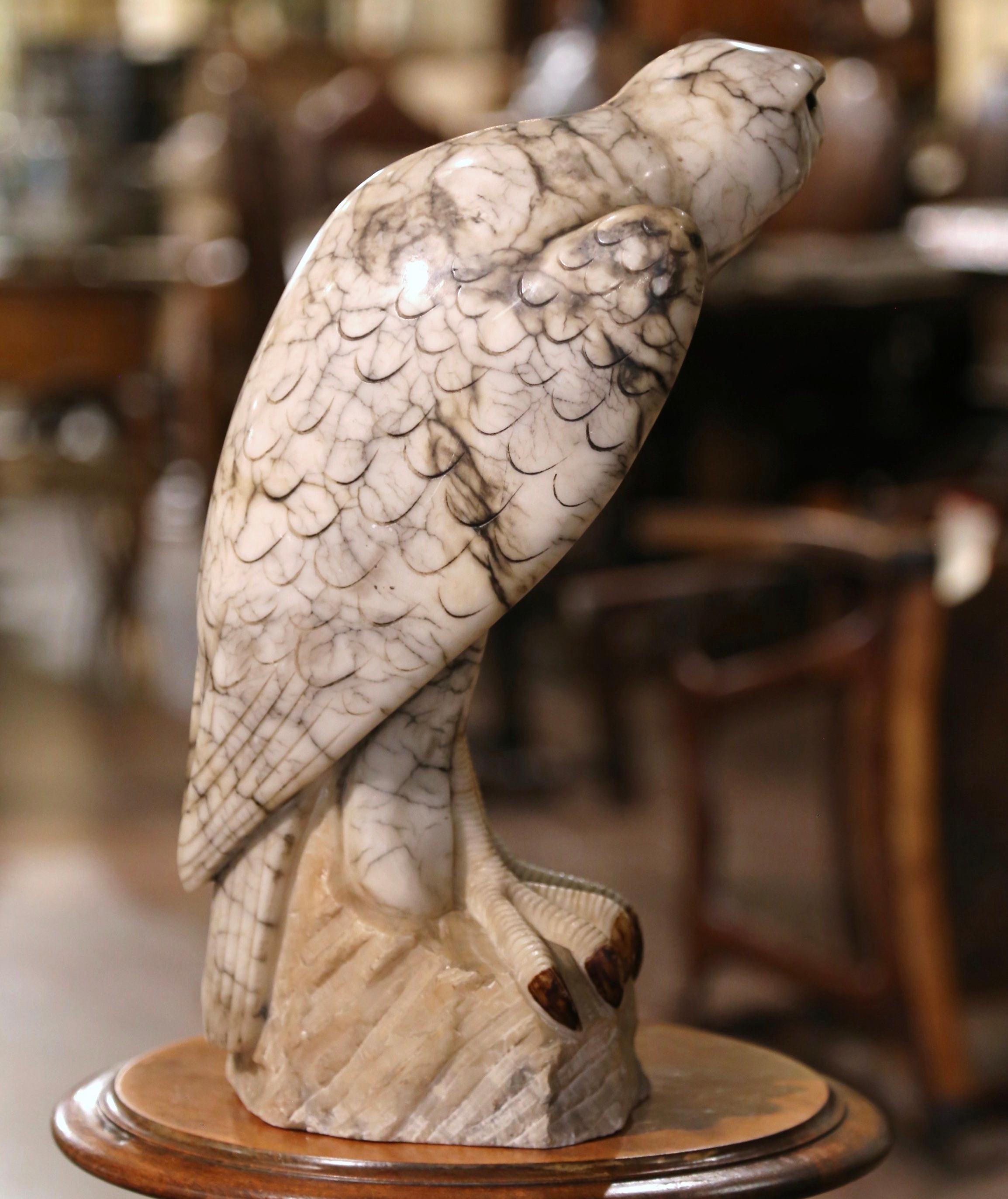 19th Century French Carved Variegated Marble Eagle Sculpture with Glass Eyes For Sale 6