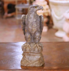 19th Century French Carved Variegated Marble Eagle Sculpture with Glass Eyes