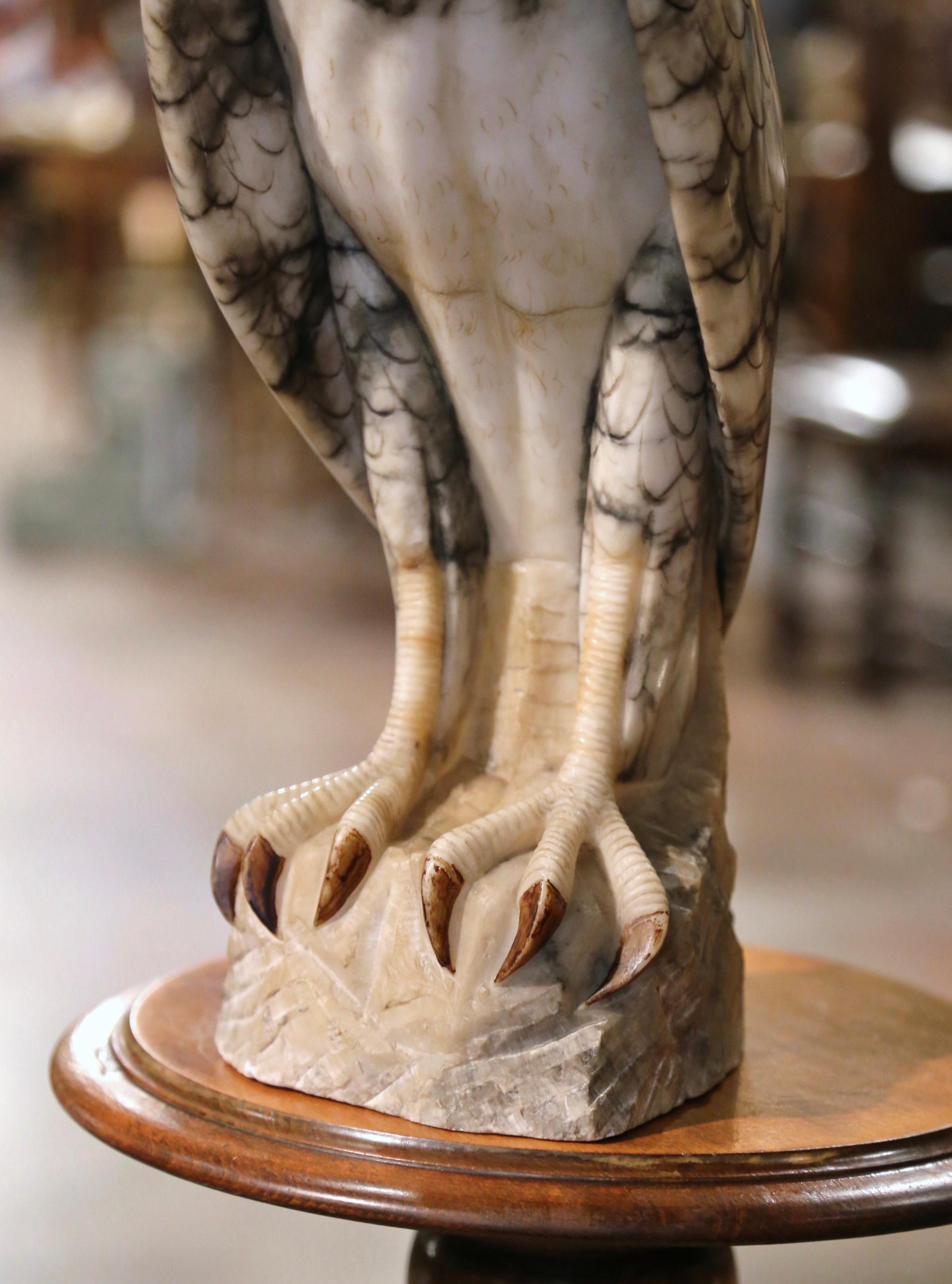 19th Century French Carved Variegated Marble Eagle Sculpture with Glass Eyes In Excellent Condition For Sale In Dallas, TX