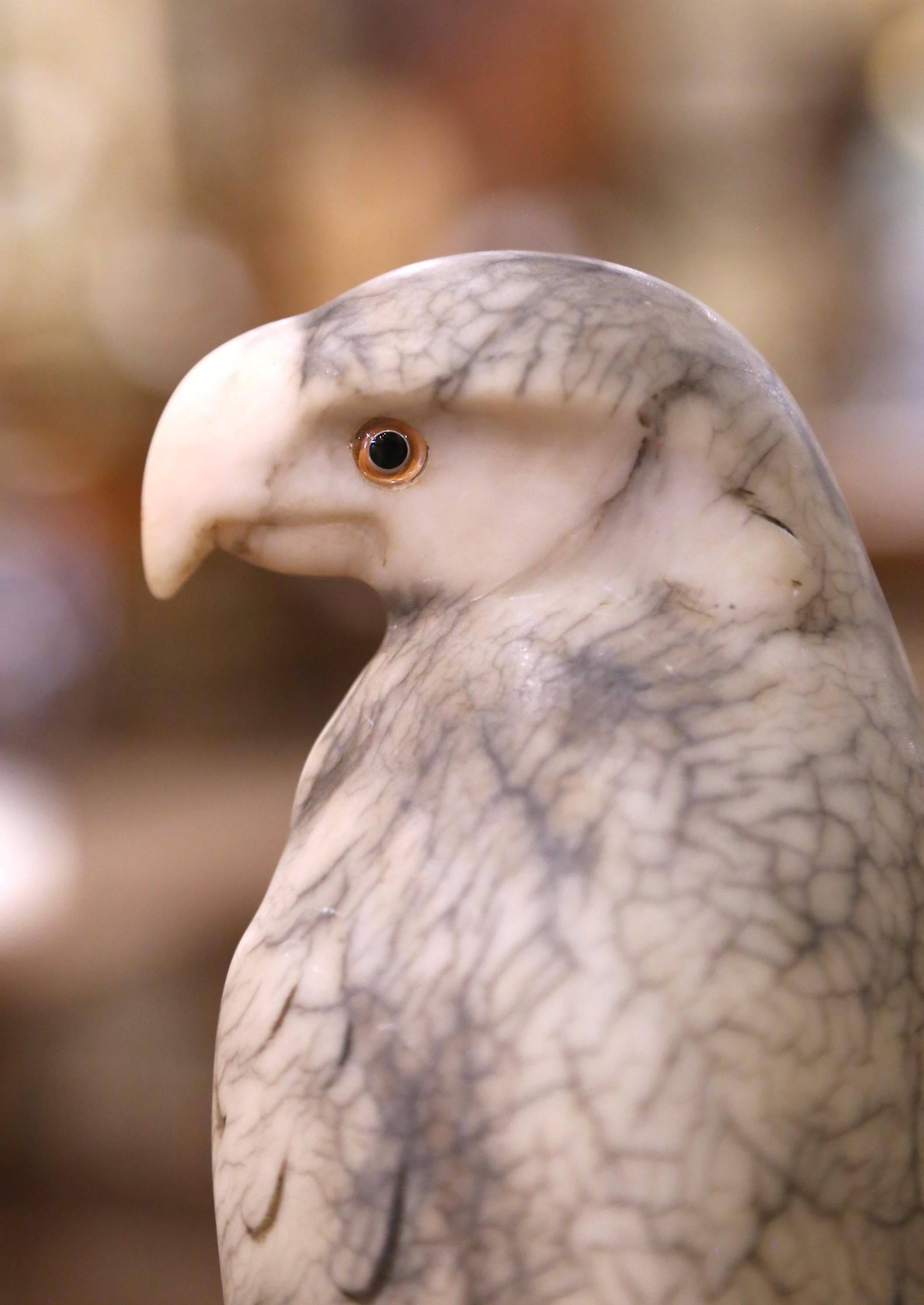 19th Century French Carved Variegated Marble Eagle Sculpture with Glass Eyes In Excellent Condition For Sale In Dallas, TX
