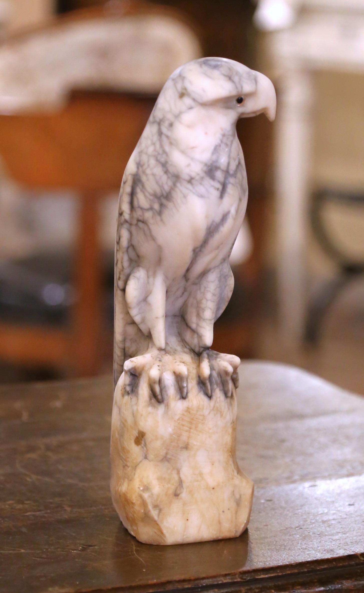 19th Century French Carved Variegated Marble Eagle Sculpture with Glass Eyes For Sale 1