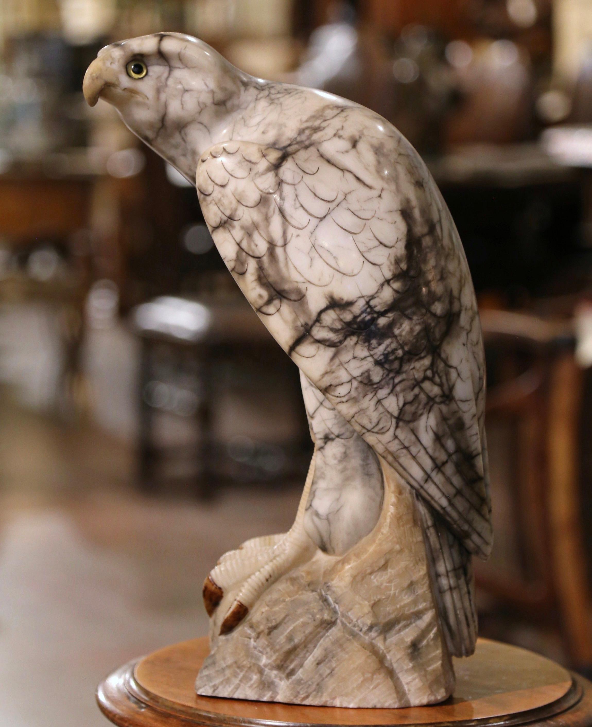 19th Century French Carved Variegated Marble Eagle Sculpture with Glass Eyes For Sale 2