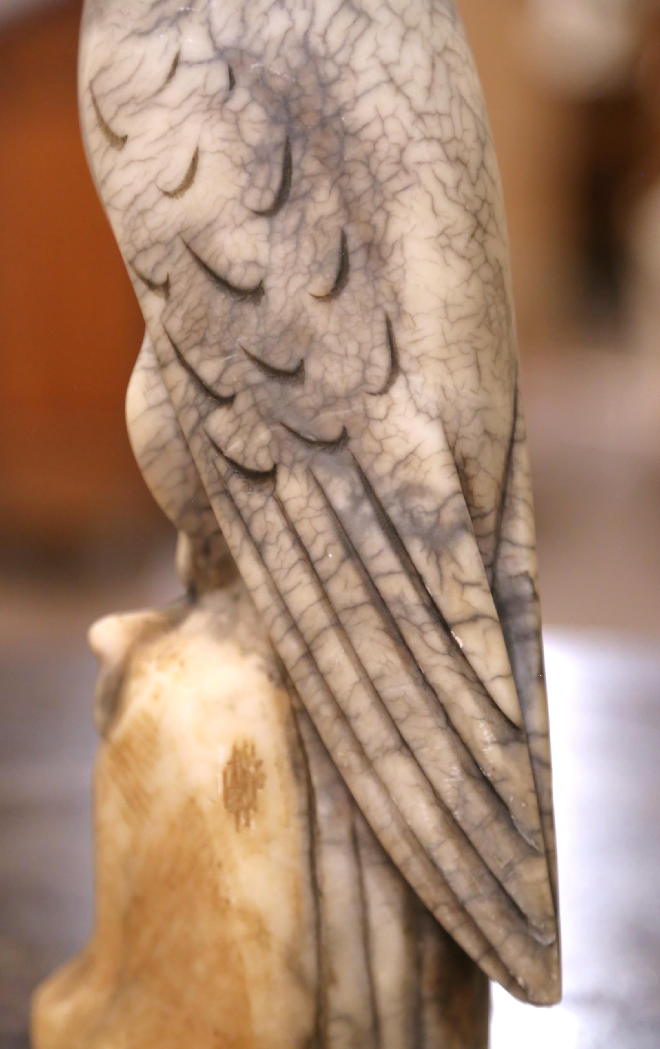 19th Century French Carved Variegated Marble Eagle Sculpture with Glass Eyes For Sale 2