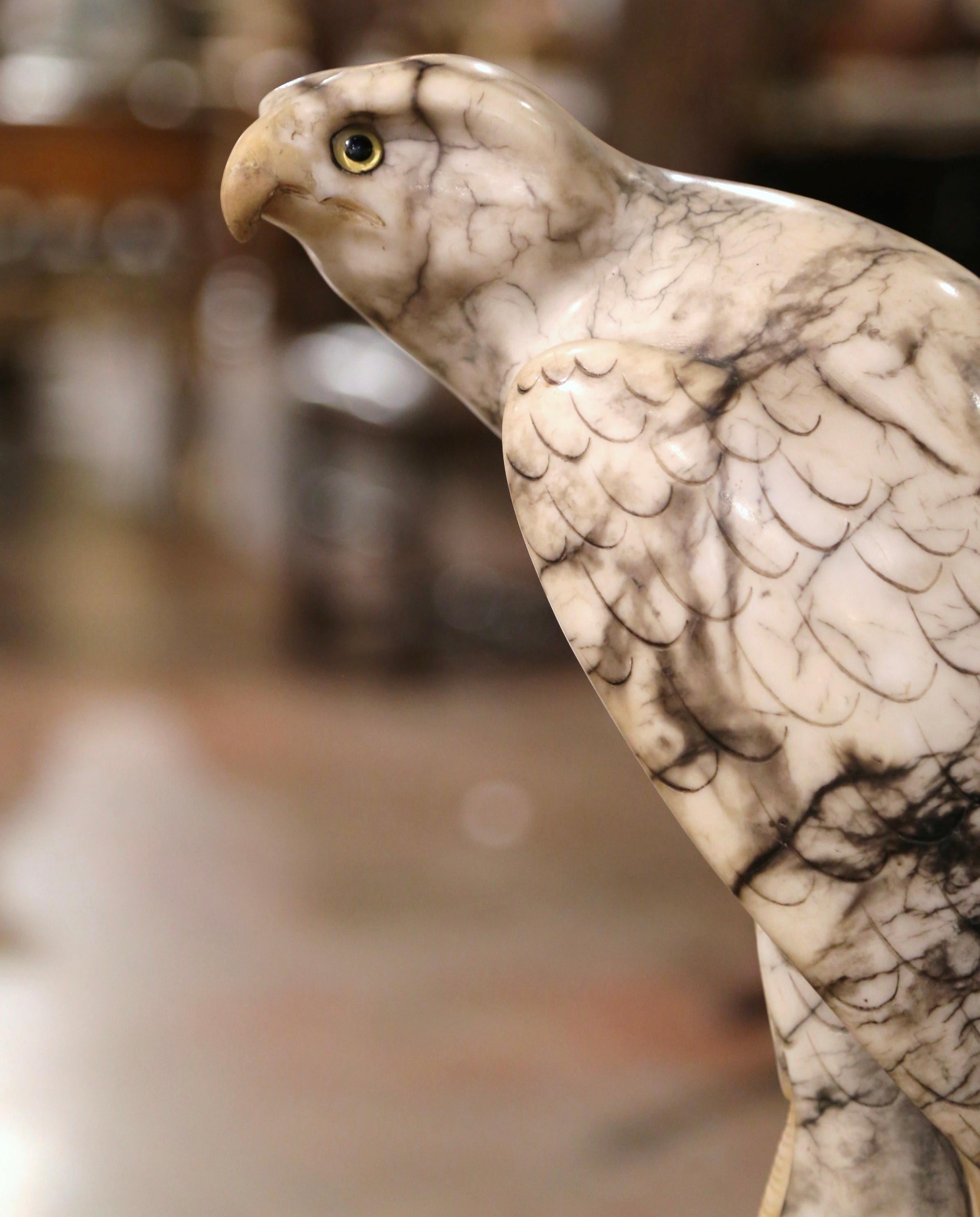 19th Century French Carved Variegated Marble Eagle Sculpture with Glass Eyes For Sale 2