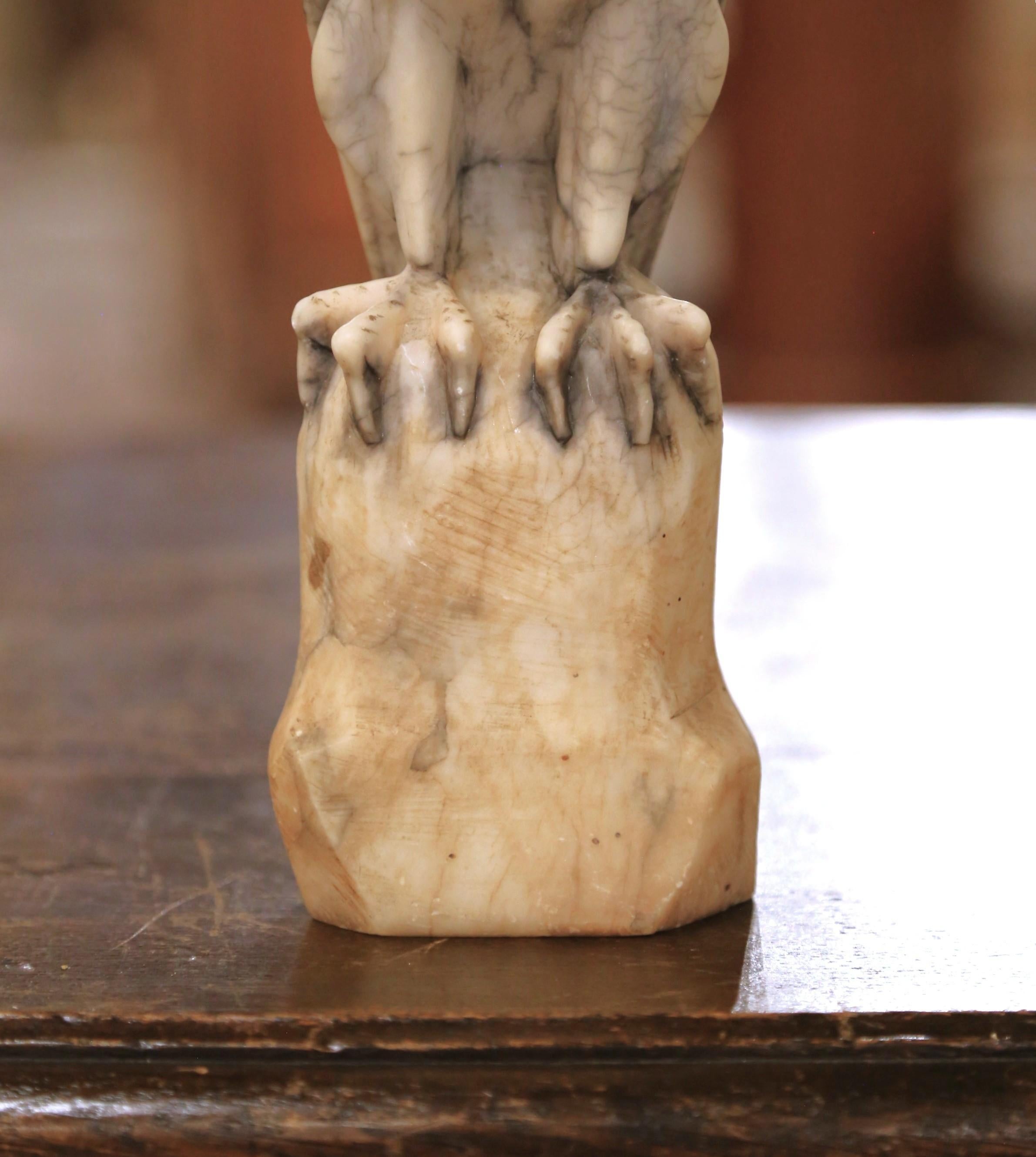 19th Century French Carved Variegated Marble Eagle Sculpture with Glass Eyes For Sale 3