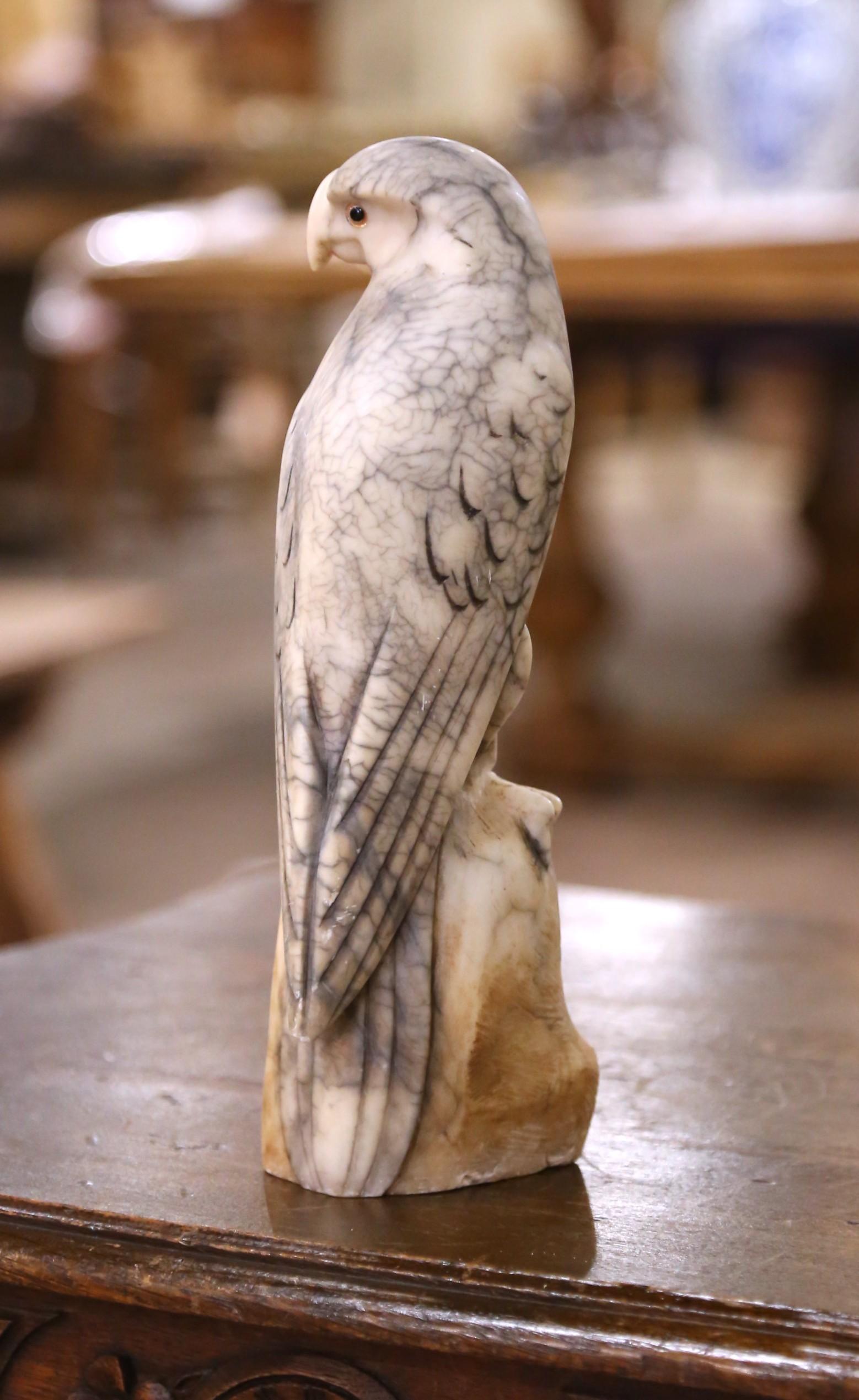 19th Century French Carved Variegated Marble Eagle Sculpture with Glass Eyes For Sale 4