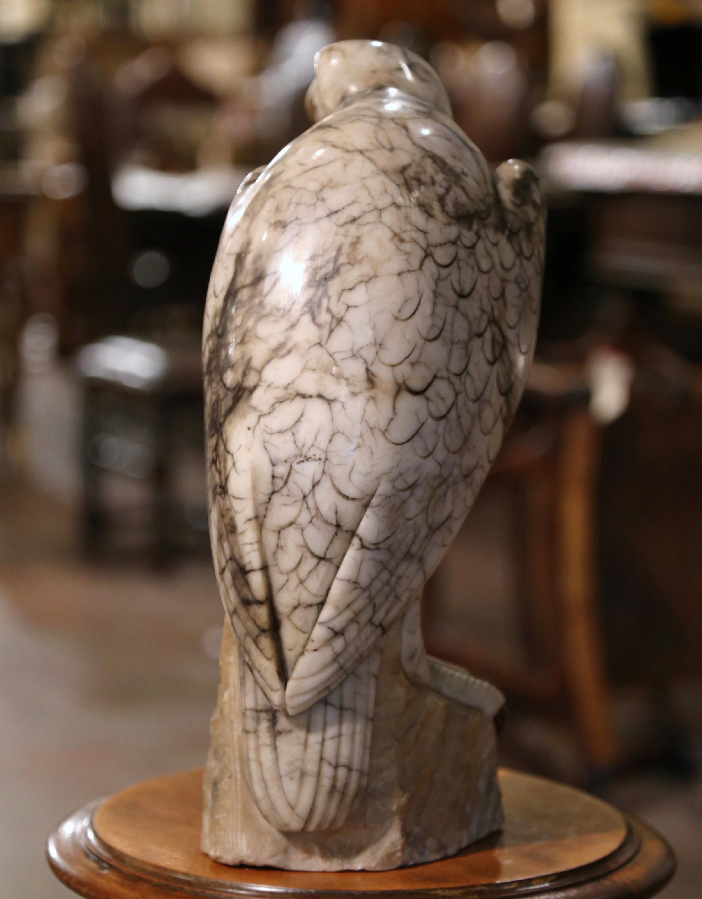19th Century French Carved Variegated Marble Eagle Sculpture with Glass Eyes For Sale 5