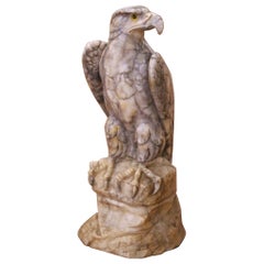 19th Century French Carved Variegated Marble Eagle Sculpture with Glass Eyes