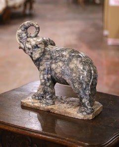 19th Century French Carved Variegated Marble Elephant with Raised Trunk