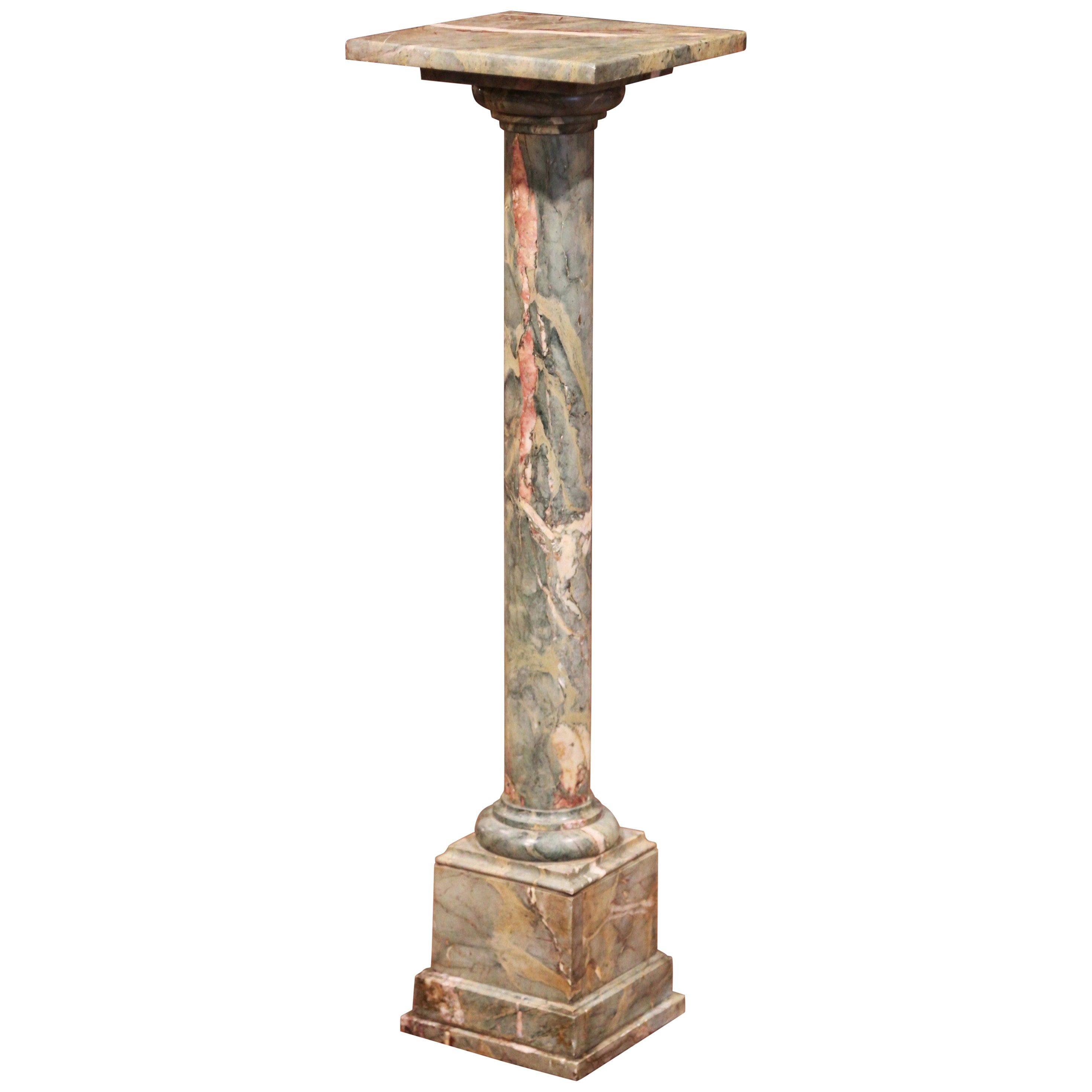 19th Century French Carved Variegated Marble Pedestal Table with Swivel Top