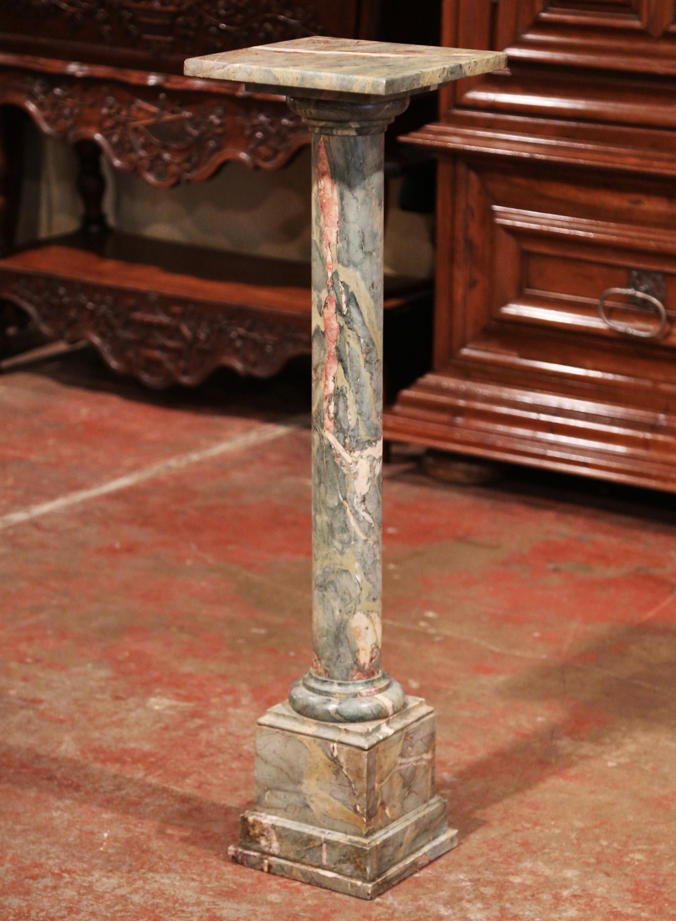 Hand-Carved 19th Century French Carved Variegated Marble Pedestal Table with Swivel Top