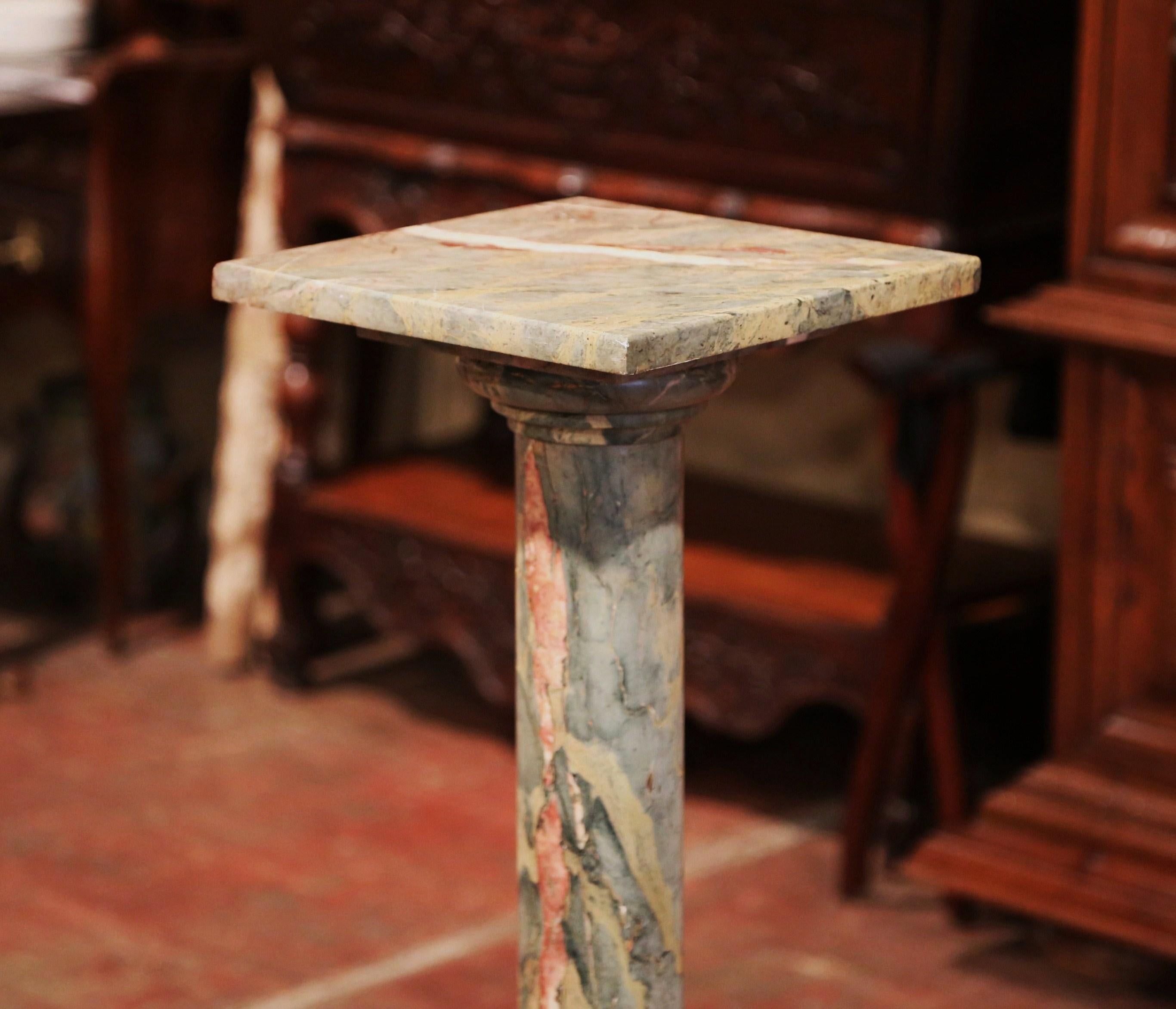 19th Century French Carved Variegated Marble Pedestal Table with Swivel Top 1