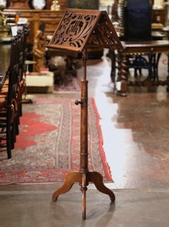 19th Century French Carved Walnut Adjustable Lectern Music Stand with Lyre Motif