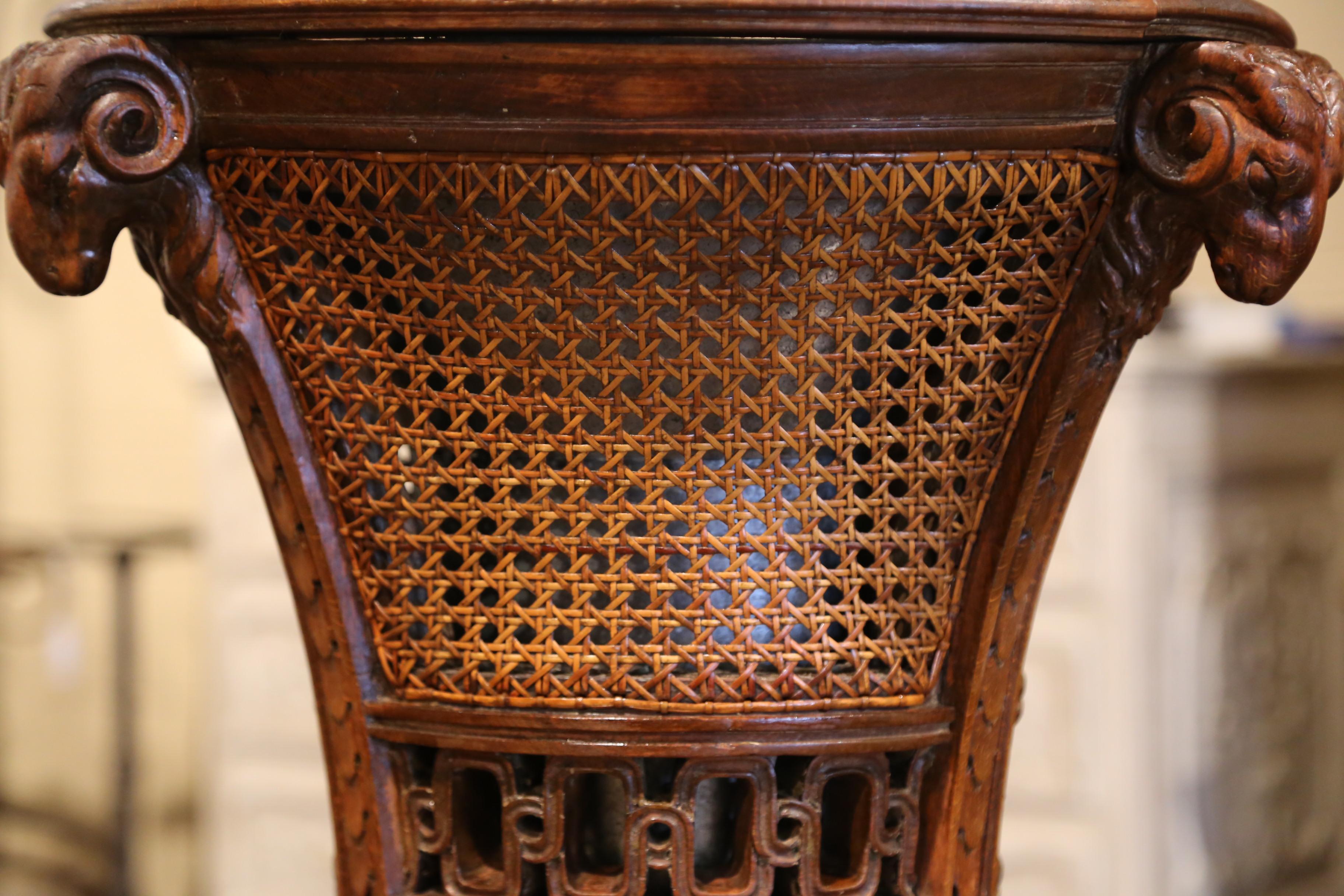 19th Century French Carved Walnut and Cane Jardiniere with Inside Zinc Liner 5